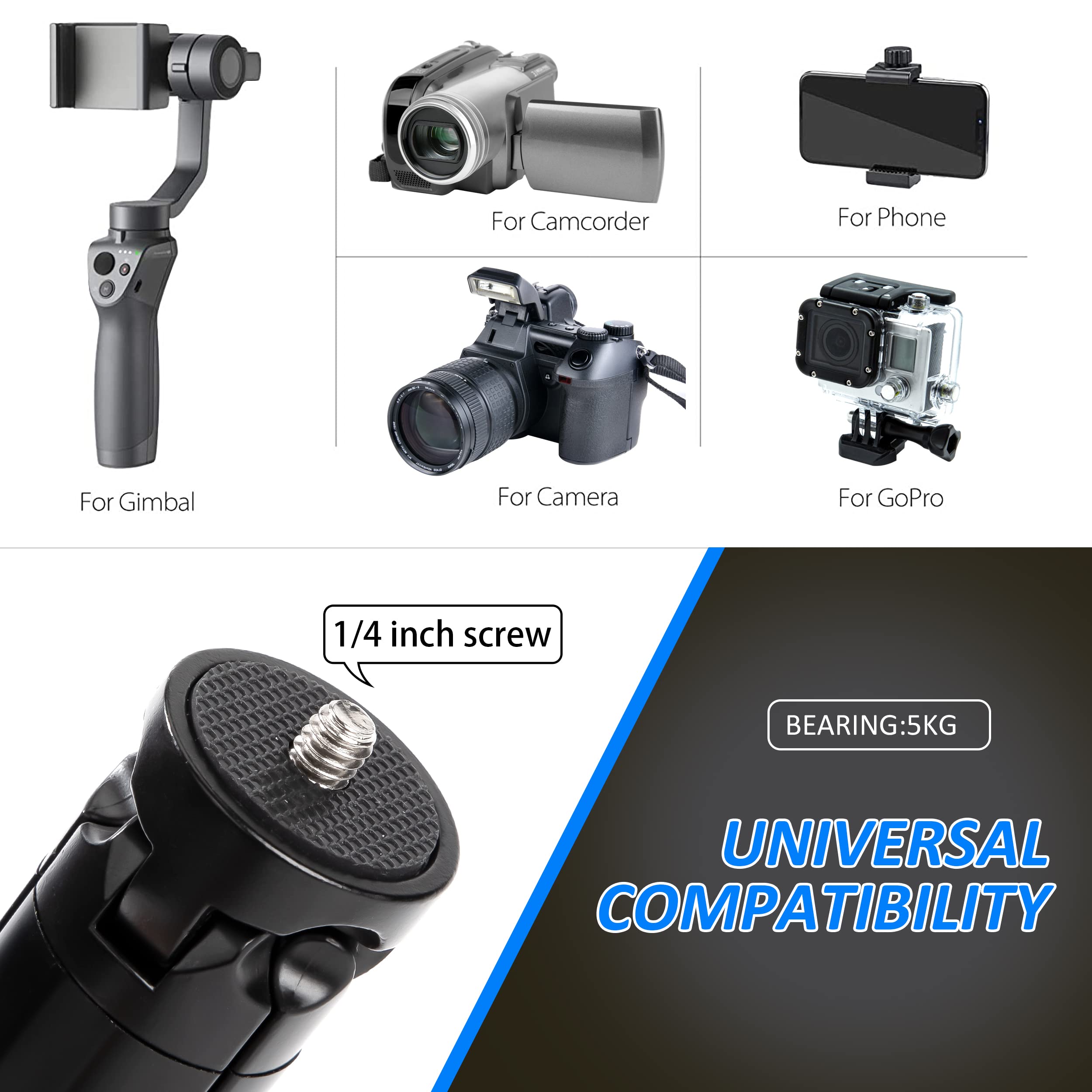 Smartfon Mini aluminiowy statyw do aparatu ze śrubą 1/4" statyw stołowy i podróżny stojak do Gopro Kamera internetowa Telefon Gimbal długi 18 cm czarny