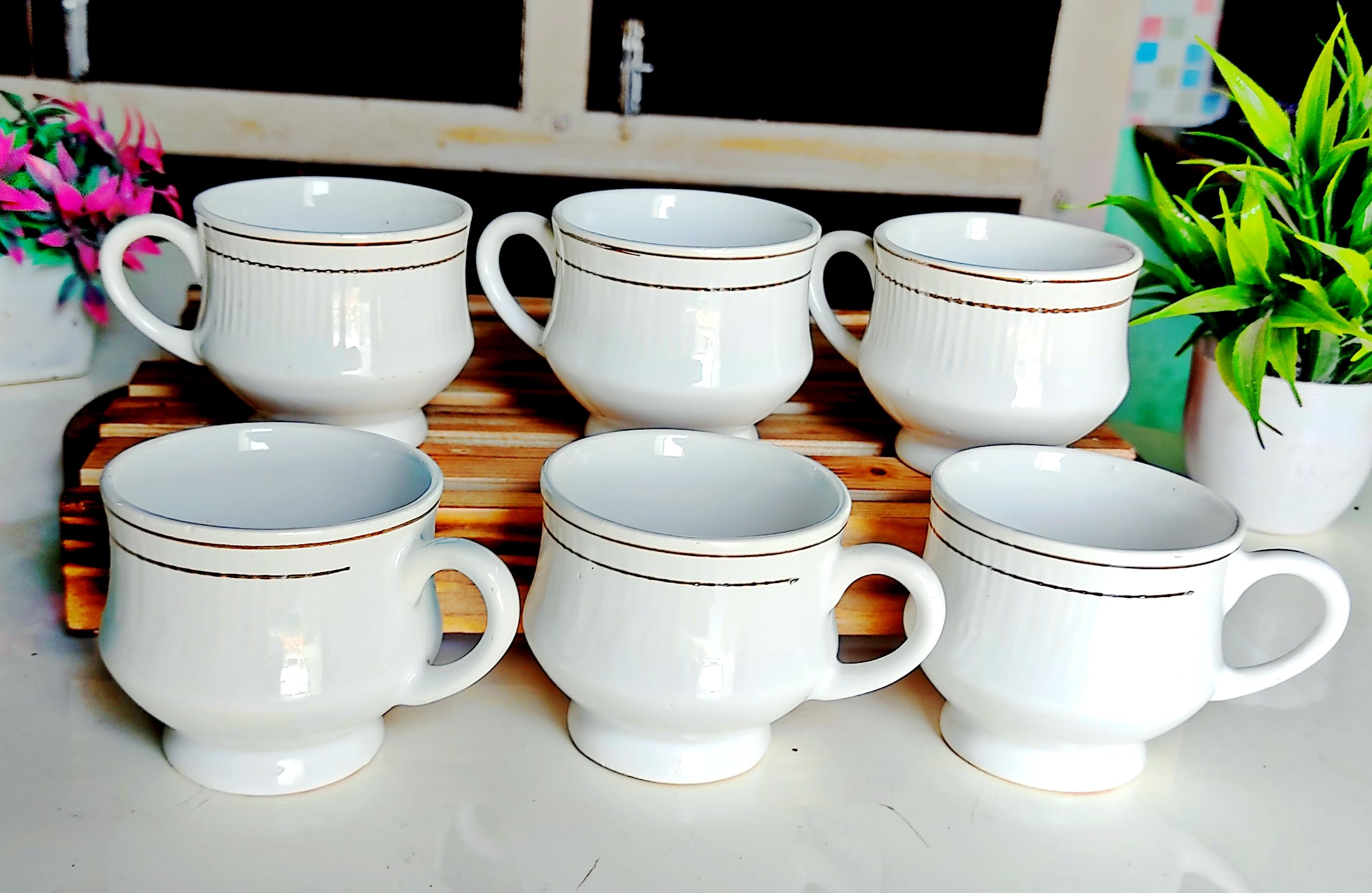 Elegant White Tea Cups with Silver Trim - Set of 6 -3 Elegant White Tea Cups with Silver Trim - Set of 6 -3