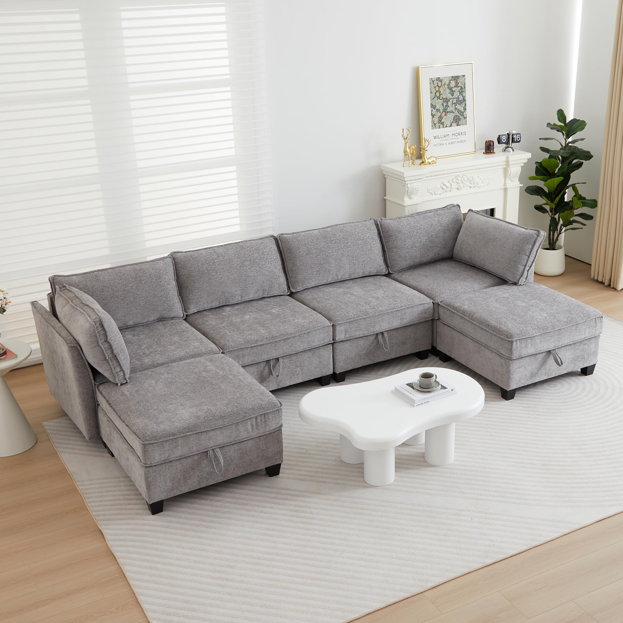 ORRD Oversize Modular Sectional Sofa Set, Convertible U Shaped Couch with Storage, 6 Seater Sofa Modular with Ottomans and Reversible Chaise for