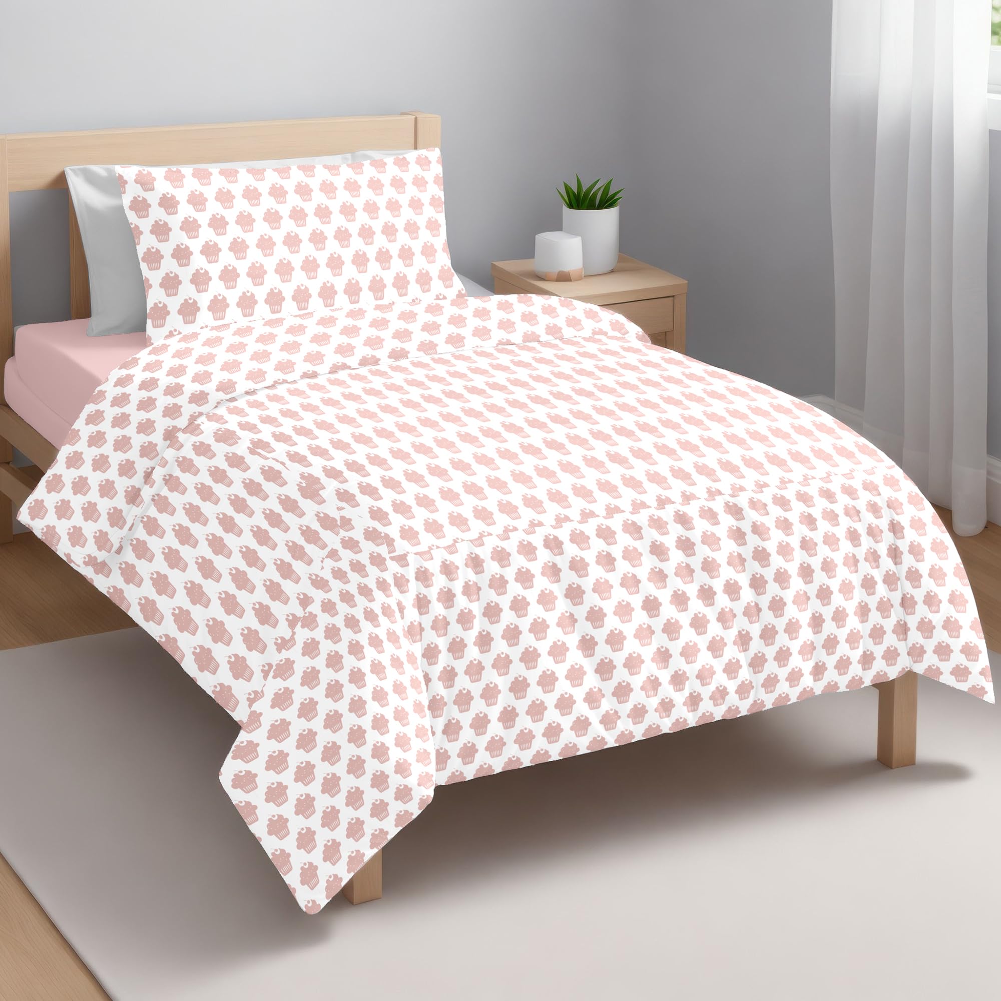 Ruggeri - Candy Dreams Collection 100% Cotton Bedding Set (Pink Cupcakes, Single)