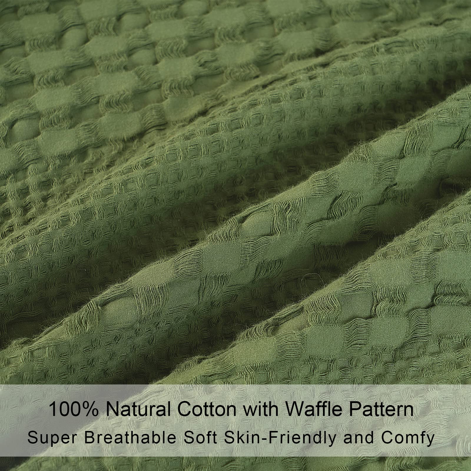 PHF 100% Cotton Waffle Pillowcases Standard Size, 2 Pack Soft Breathable Skin-Friendly Pillow Sham,Decorative Waffle Weave Pillow Case Covers, 20" X 26", No Filling, Olive Green