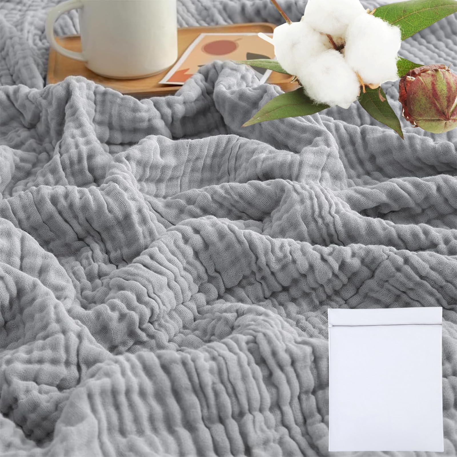 Musselin Decke, Sanfte Musselindecke für Erwachsene Baby Kinder, Leicht, Luftig 6-lagig Musselin Decke Bio Baumwolle, Waschbar Musselin Sommerdecke, Muslin Blanket Bettwäsche