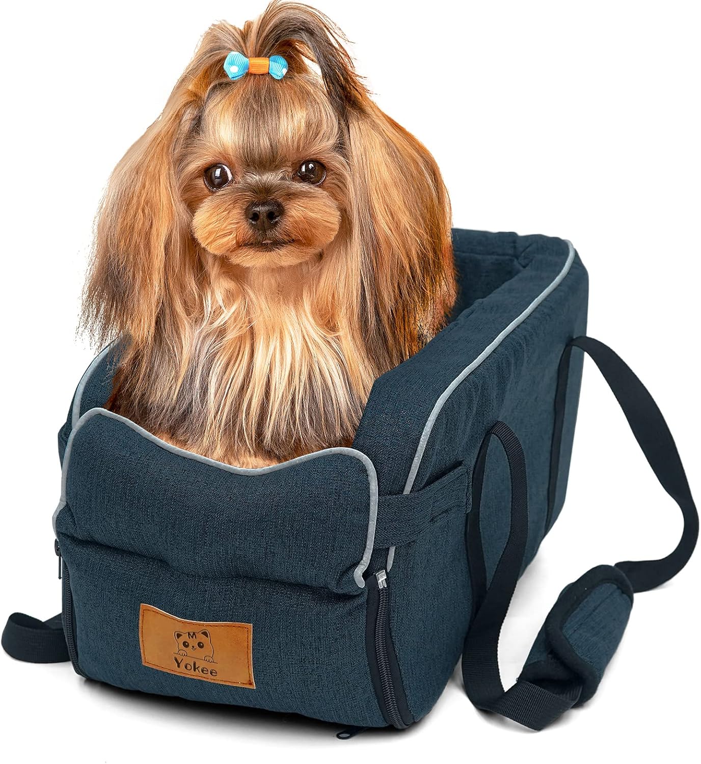 Yokee Dog Car Seat Center Console Dog Booster Seat Fully Detachable and Washable for Small Pets Up to 12 Lbs, Dogs and Cats CarSeat with Fixed Velcro and Straps, Fits Car, Home, Travel - Grid : Pet Supplies