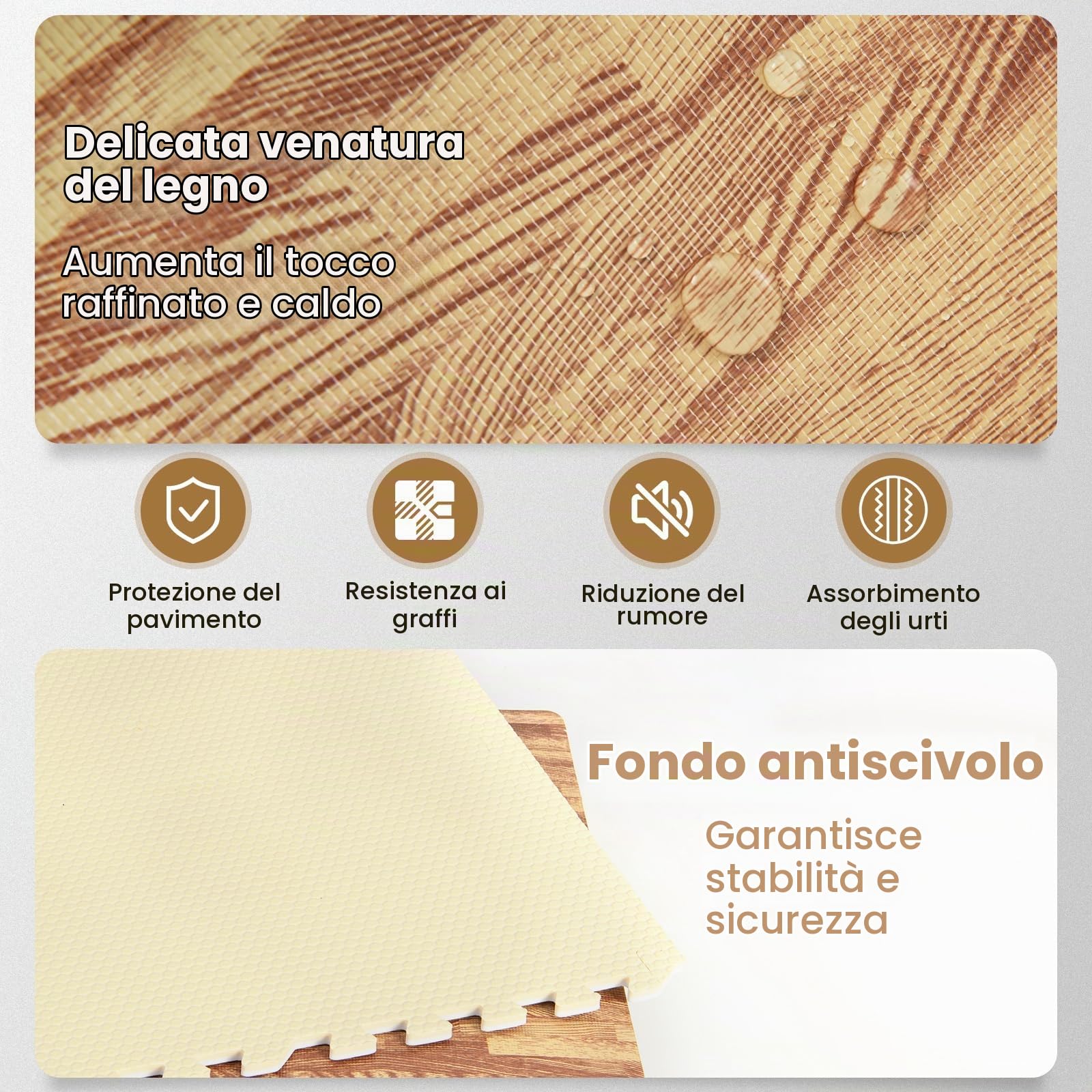 LIFEZEAL 12 Tappetini Palestra, Tappeti Fitness, Tatami, in EVA Gomma, Effetto di Legno, Antiscivolo, Resistente, Assorbimento di Urti, Pulizia Facile, Materasso Puzzle Protegge Pavimento, Home Gym