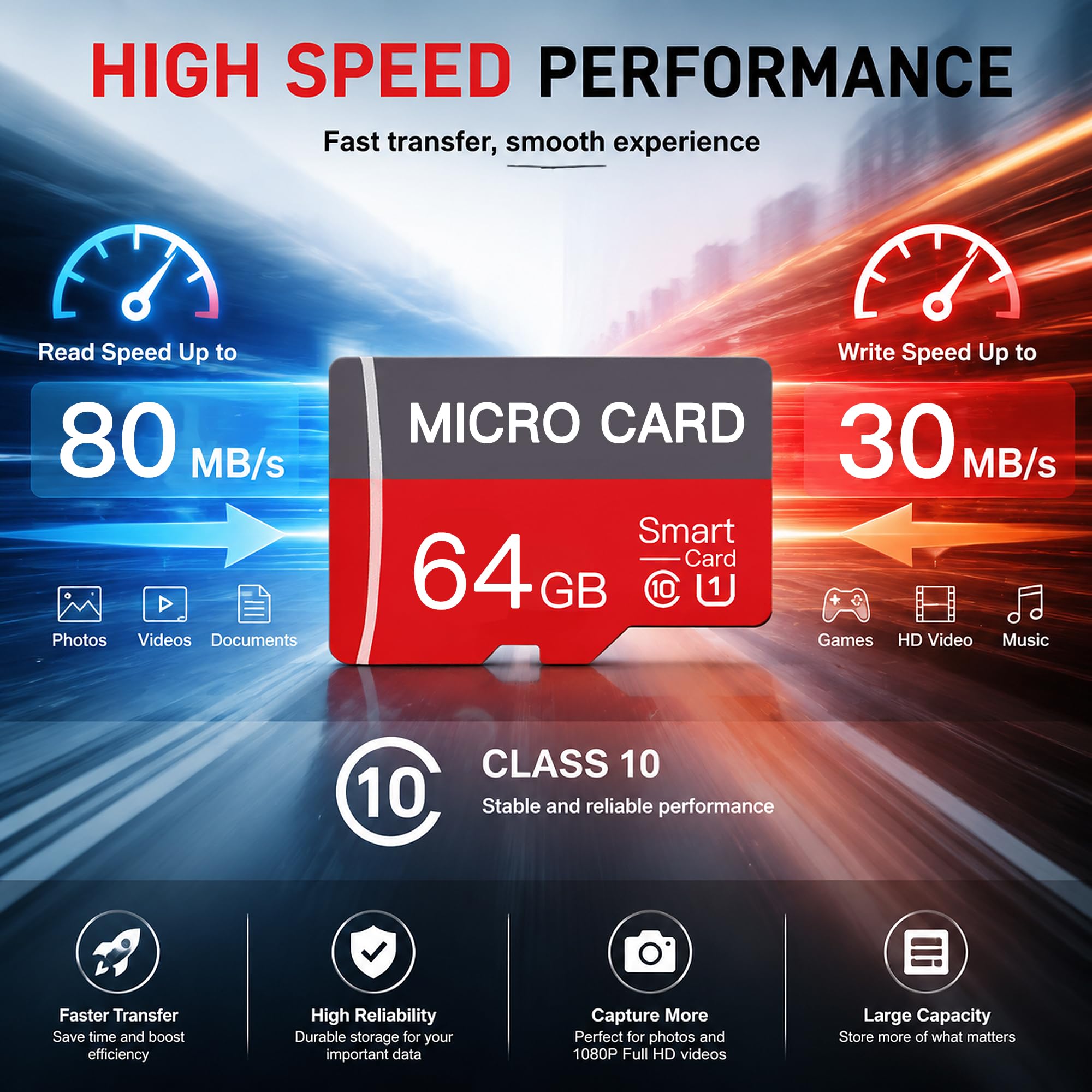 Confezione da 2 schede di memoria Micro SD da 64 GB, classe 10, U3, con adattatore per smartphone, tablet e fotocamere