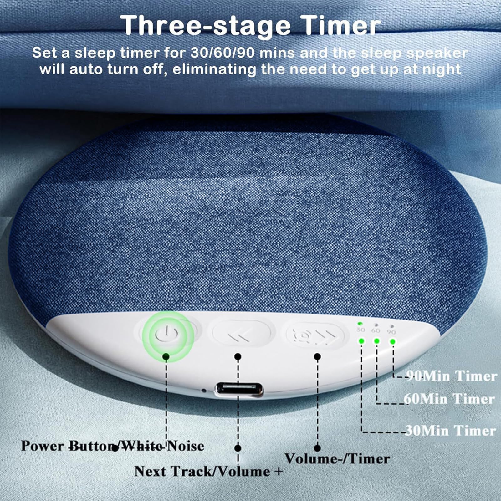 Altavoces de almohada Bluetooth para dormir, altavoz inalámbrico portátil debajo de las almohadas con ruido blanco, conducción ósea debajo de la almohada altavoz con sonidos relajantes y temporizador — view 5