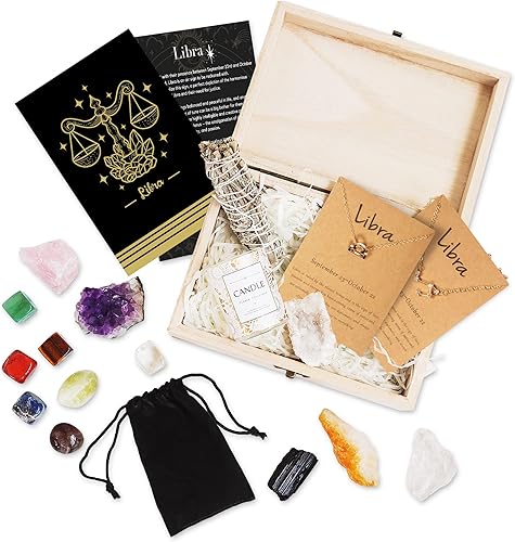 Juego de regalo de cristales del zodiaco Libra y piedras curativas, con piedras preciosas crudas reales, kit de artículos de protección espiritual