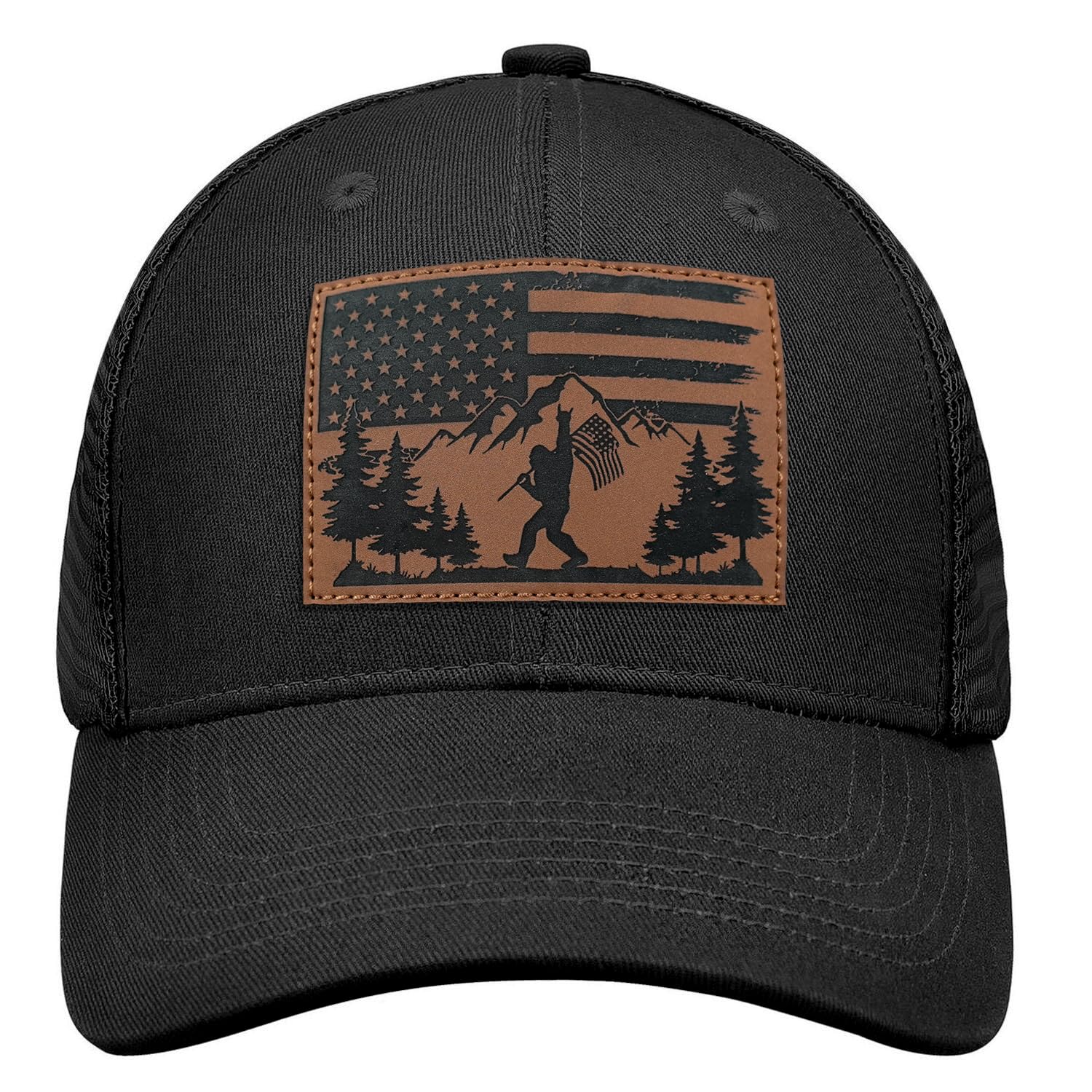 Bigfoot Hats for Men Big Foot Sasquatch Hat for Dad/Husband/Grandpa Mesh Leather Country Trucker Hat Baseball Cap, Bigfoot Hat, One size