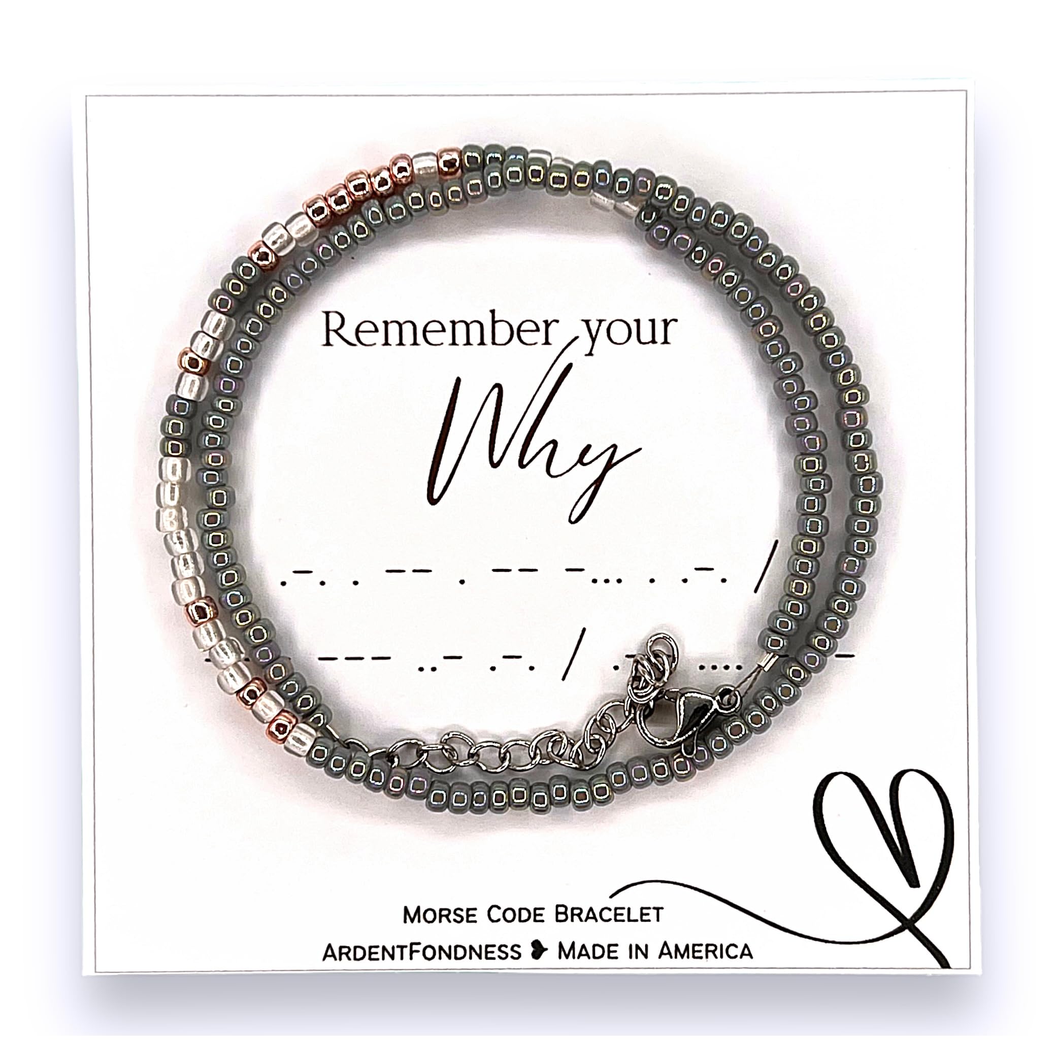Ardent FondnessRemember Your Why Morse Code Beaded Wrap Bracelet for Women Inspirational Gift for Her, Unique Encouragement Jewelry, Birthday Mom Daughter Sister Mother BFF Motivational Empowerment (Rainbow Silver)