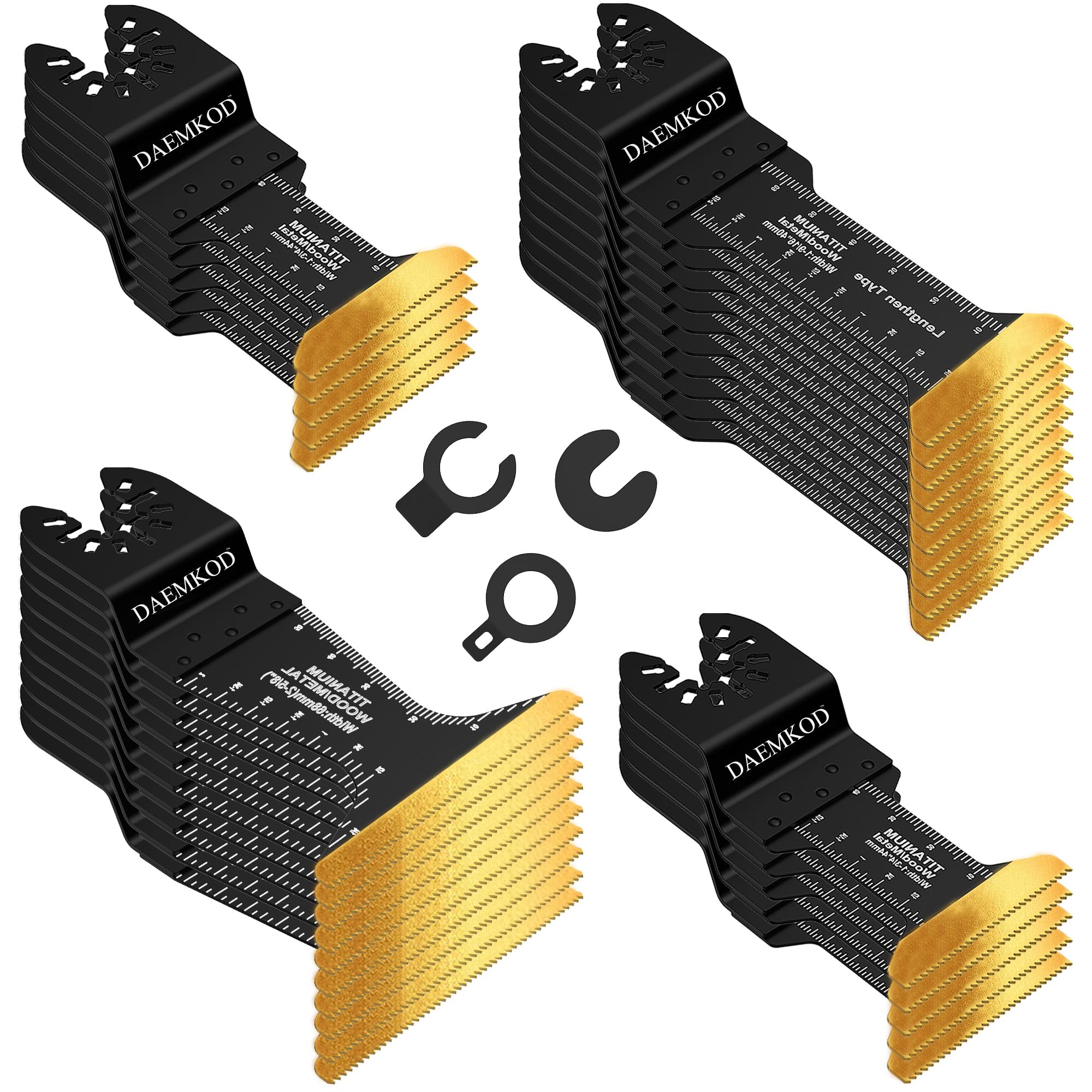 DAEMKOD 30 Pack Titanium Oscillating Tool Blades Metal Cutting, Professional Saw Blades for Soft Metal Nails Hard Material and Wood Plastic, Multi Tool Blades Kits Fit Dewalt Bosch Ryobi Milwaukee