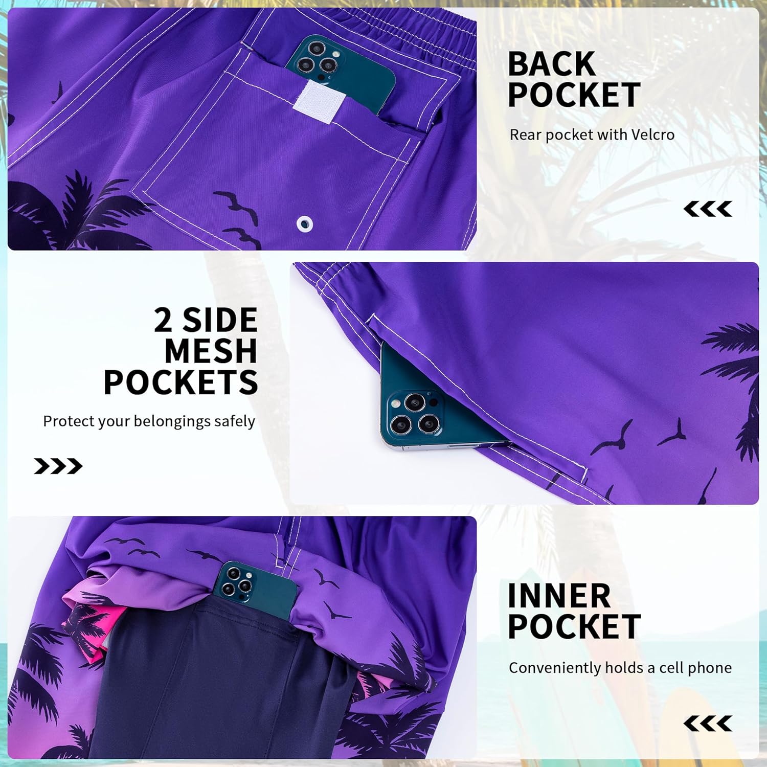 FT FENTENG Mens Swim Trunks with Compression Liner 9" Stretch Board Shorts 2 in 1 Quick Dry Swimwear Bathing Suits - Image 3