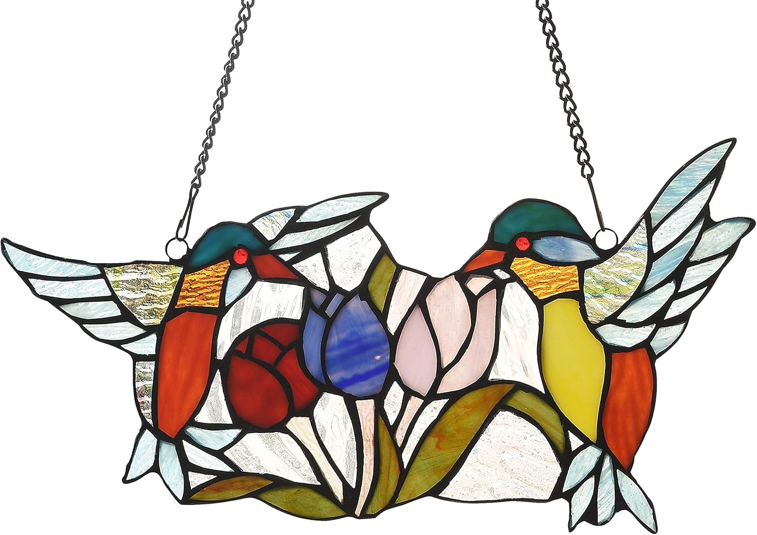 Chloe Lighting Nectar Tiffany-Style Animal Design 16" x 9" Stained Glass Window Panel, Multi-Colored