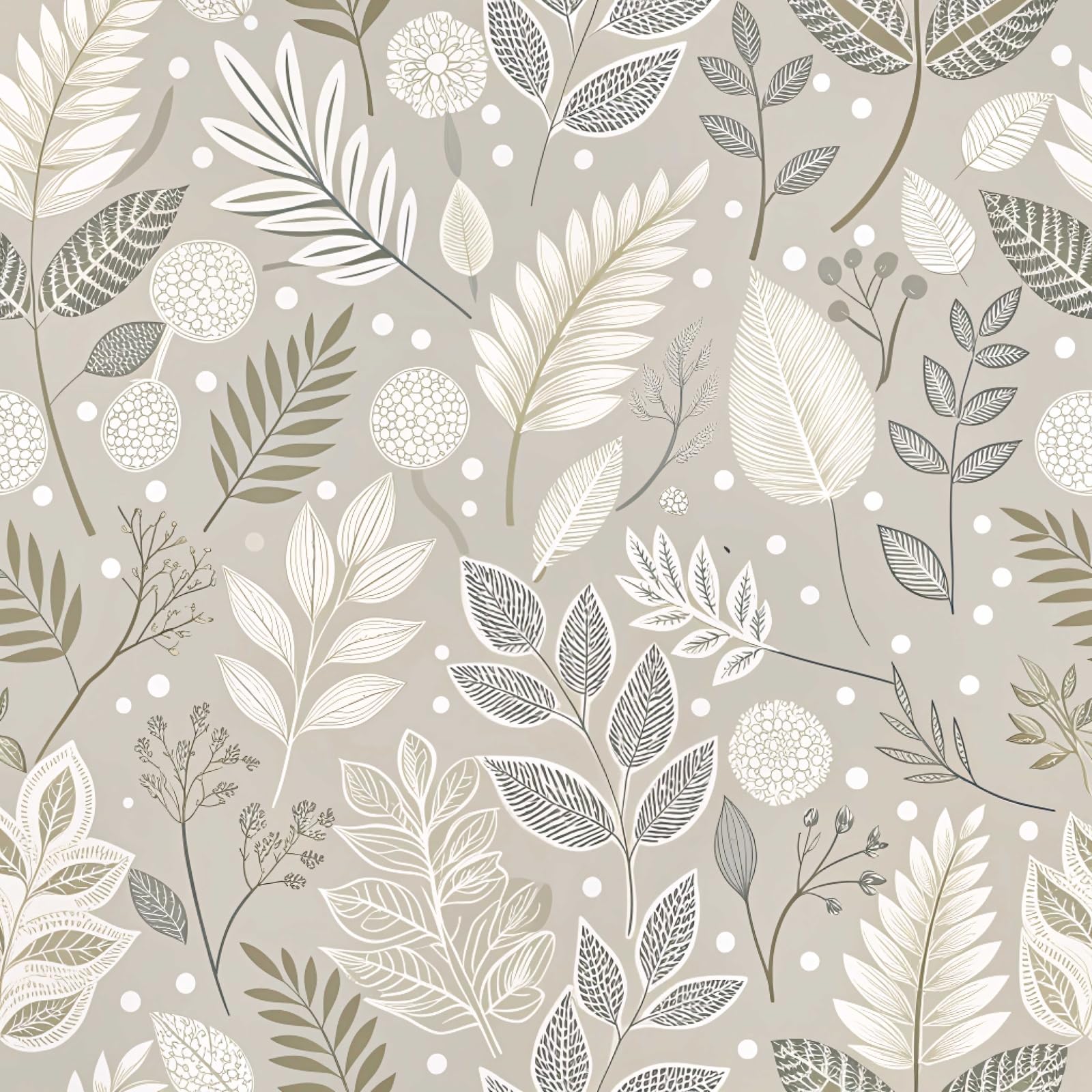 MAGAFA Gray Leaf Peel and Stick Wallpaper Grey White Floral Contact Paper Easy Peel Off Self-Adhesive Removable Stick on Wall Paper for Kitchen