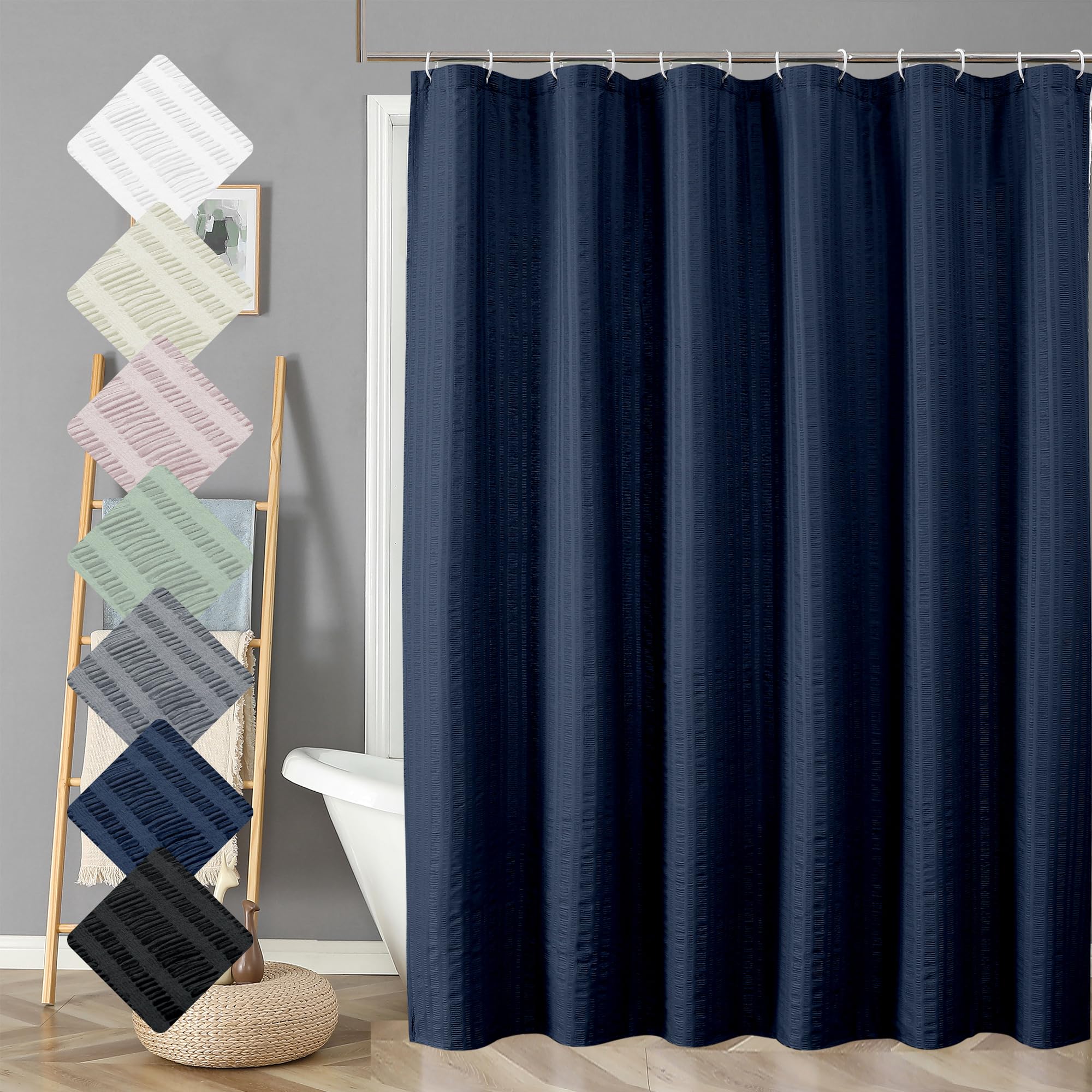 Aiyufeng Moga Navy Blue Shower Curtain - 3D Embossed Cloth Shower Curtain for Bathroom, Hotel Luxury Blue Bathroom Curtains, Machine Washable,
