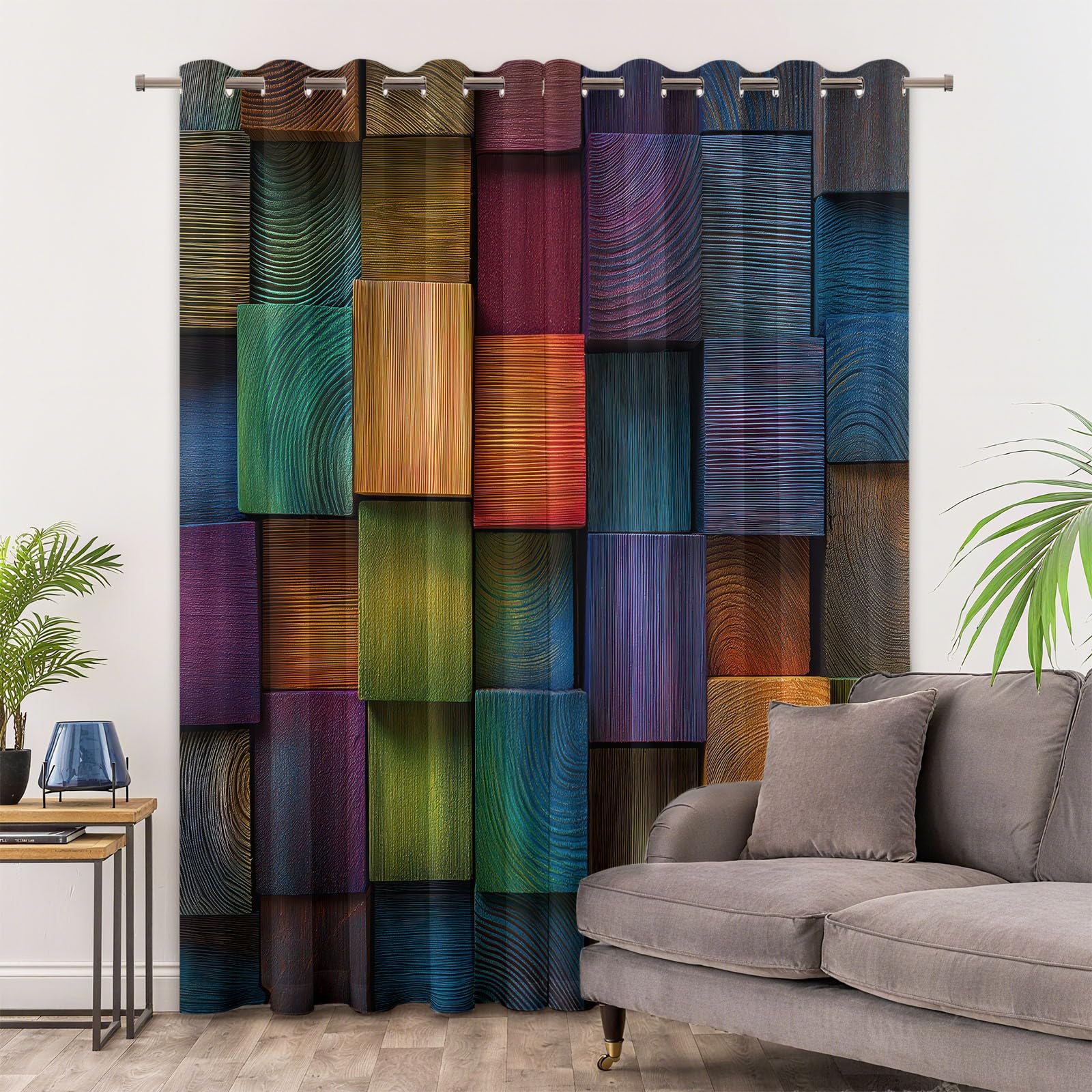 Kolorowe Zasłony Zaciemniające 140 x 245 cm Tekstura Bloków Kolorów Geometrycznych Fotograficznych - Grube i Miękkie, Izolowane Termicznie Zasłony Tkaninowe do Salonu, Biura lub Sypialni, 2 sztuki