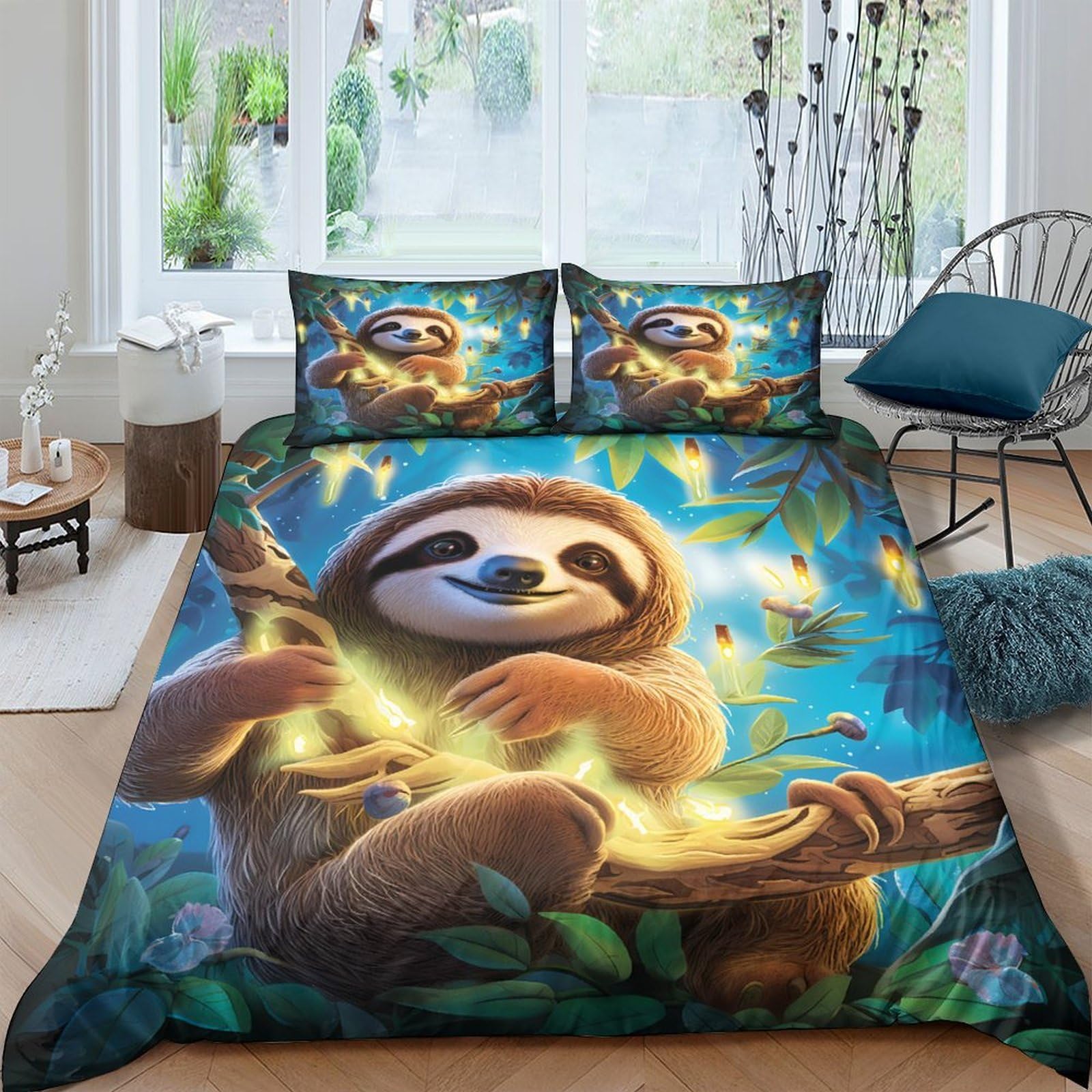 Ctjqhvkz Style-3 3D Printed Cartoon Sloth Fitted Sheet Microfiber Anti-Slip Jungle Animal Mattress Cover For Bedroom Guest Room Decor Single（135X200cm）