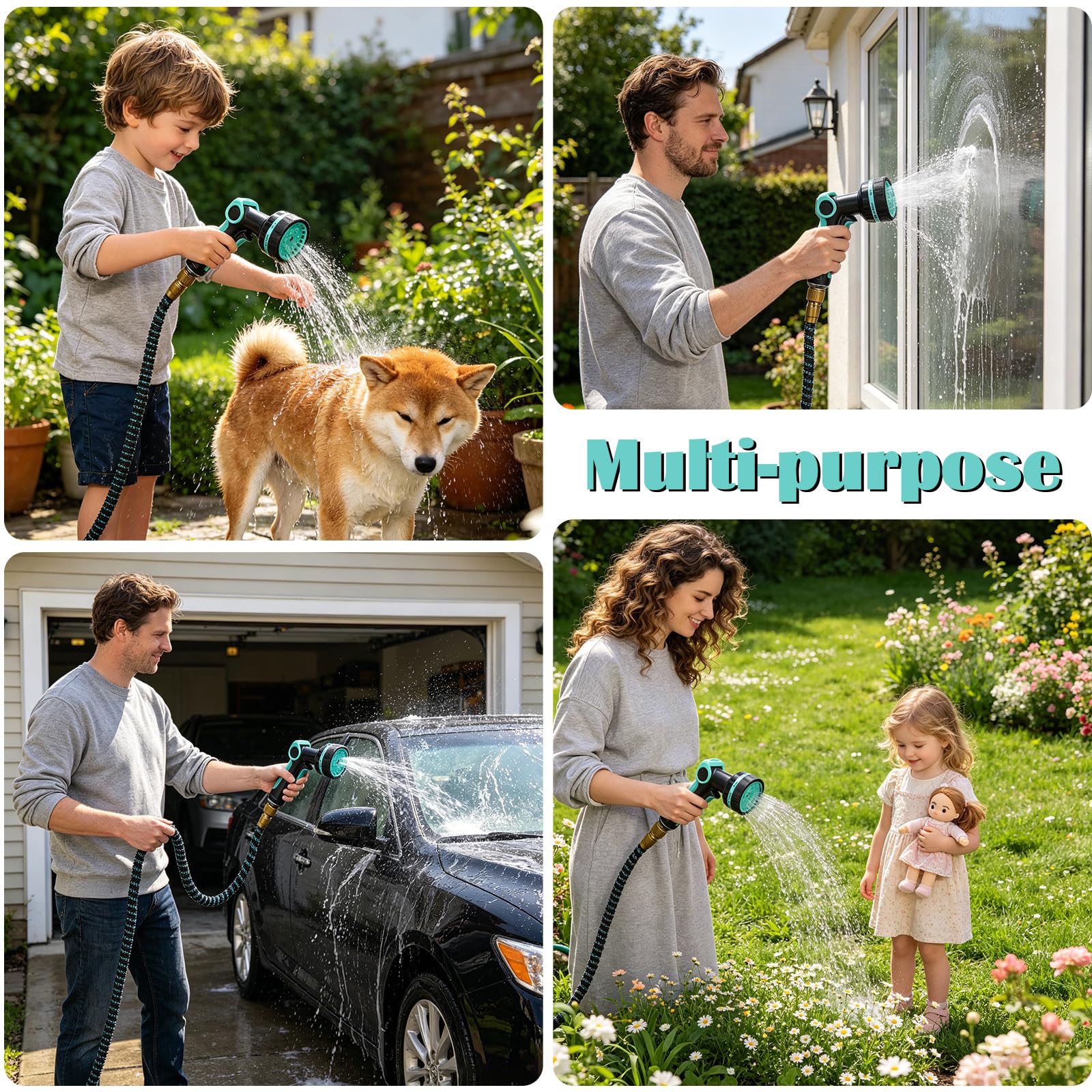 Tubo Acqua Giardino Estensibile 30M, Tubo Flessibile con Pistola 10 Modalità, Anima In Lattice a 3 Strati, Raccordi In Metallo 1/2" e 3/4", Canna Acqua per Irrigazione Giardino e Lavaggio Auto