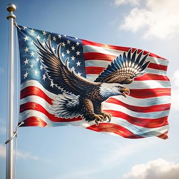 American Flag-Patriotic Eagle American Grommet Flag TQN2402GF, 3x5 ft., With Flagpole Mounting Rings-USA Flags Premium Polyester-Decorative Indoor Outdoor Flag