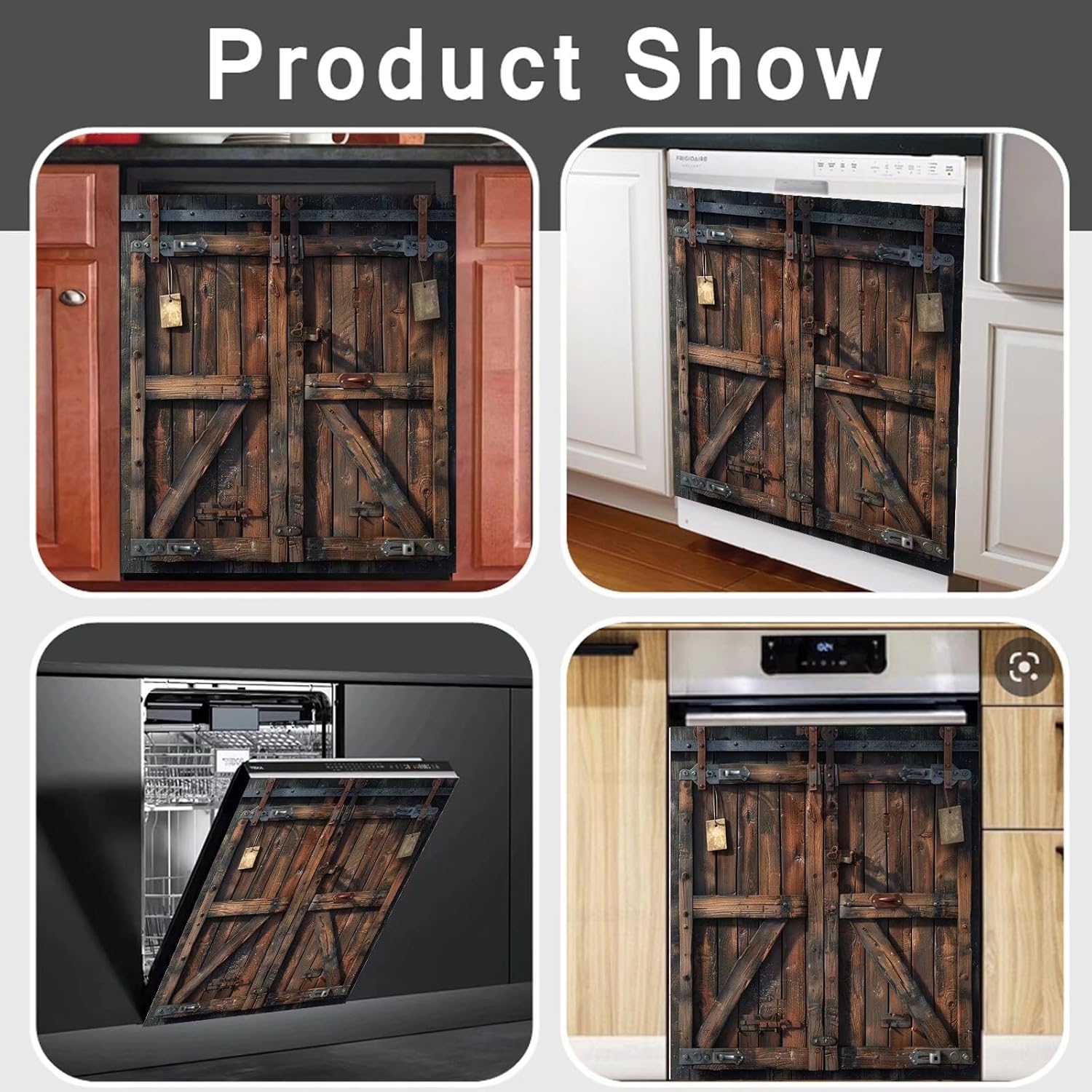 Barn Wooden Door Magnet Dishwasher Cover Panel Magnetic Sticker, Vintage Wooden Door Magnetic Skin Cover for Dishwasher Refrigerator Cabinets (23" x 26" Magnetic)