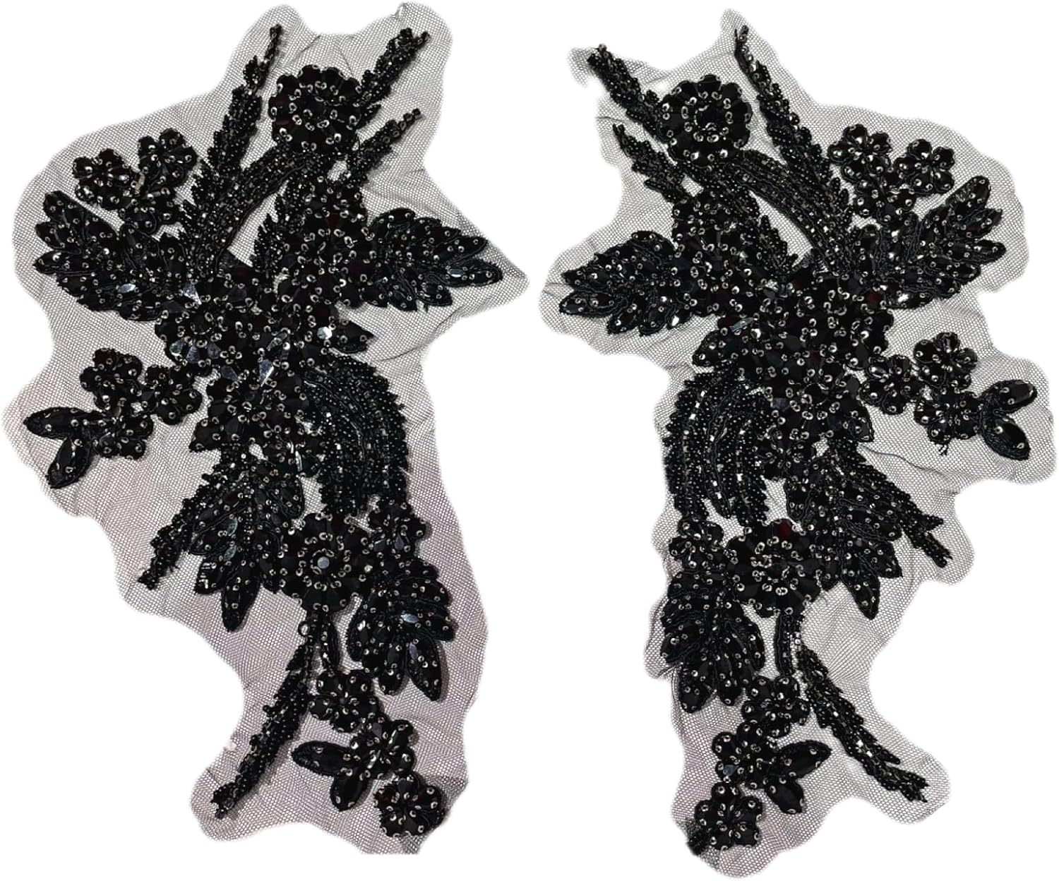 1 Pair of Handmade Rhinestone Appliques,26.5 * 18cm Black Applique for Dress Wedding,Banquet Evening Gown,Photograph Shot Sewing Rhinestone Patches (Black)