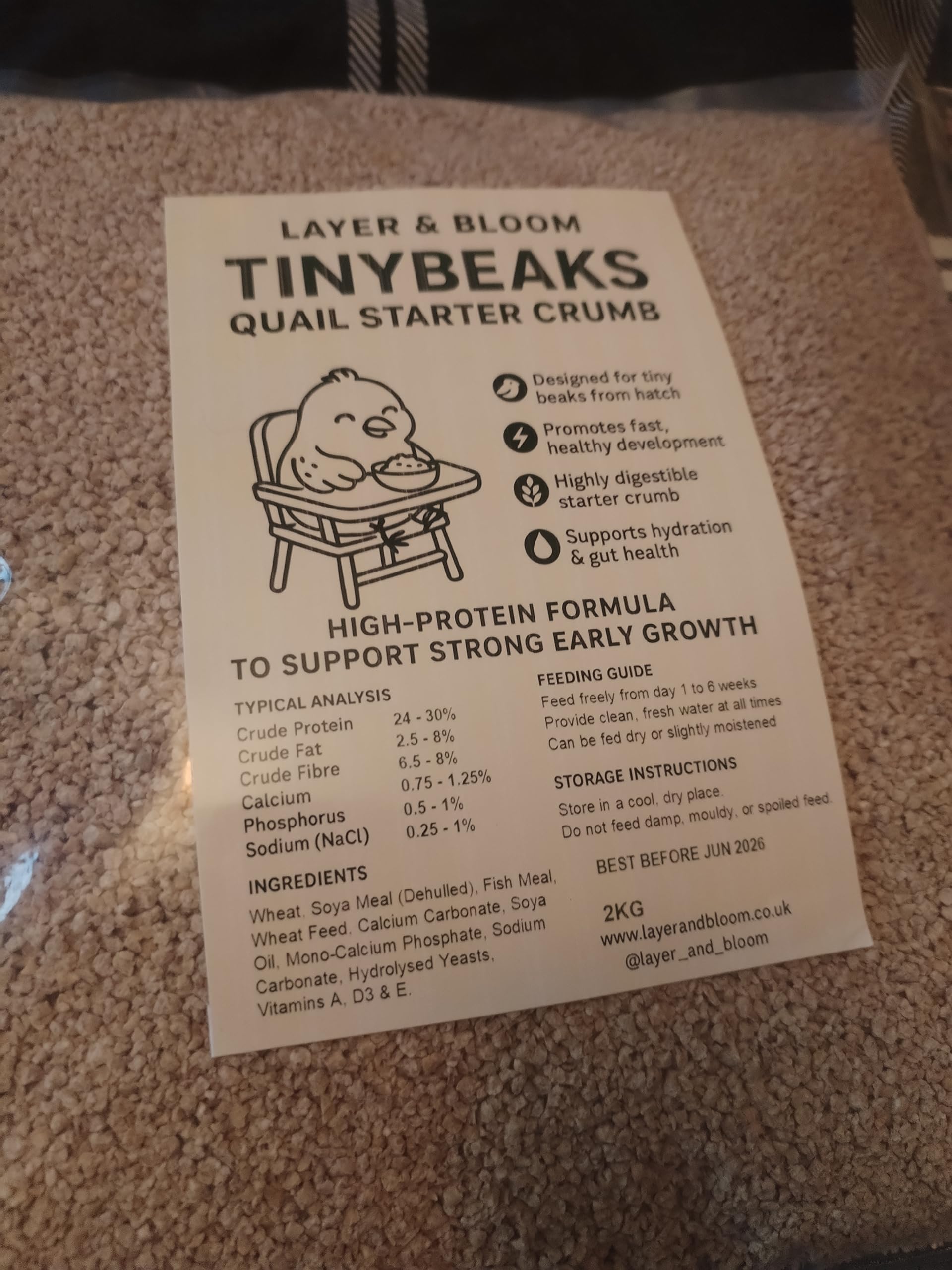 2kg TinyBeaks Quail Starter Crumb, High-Protein Formula