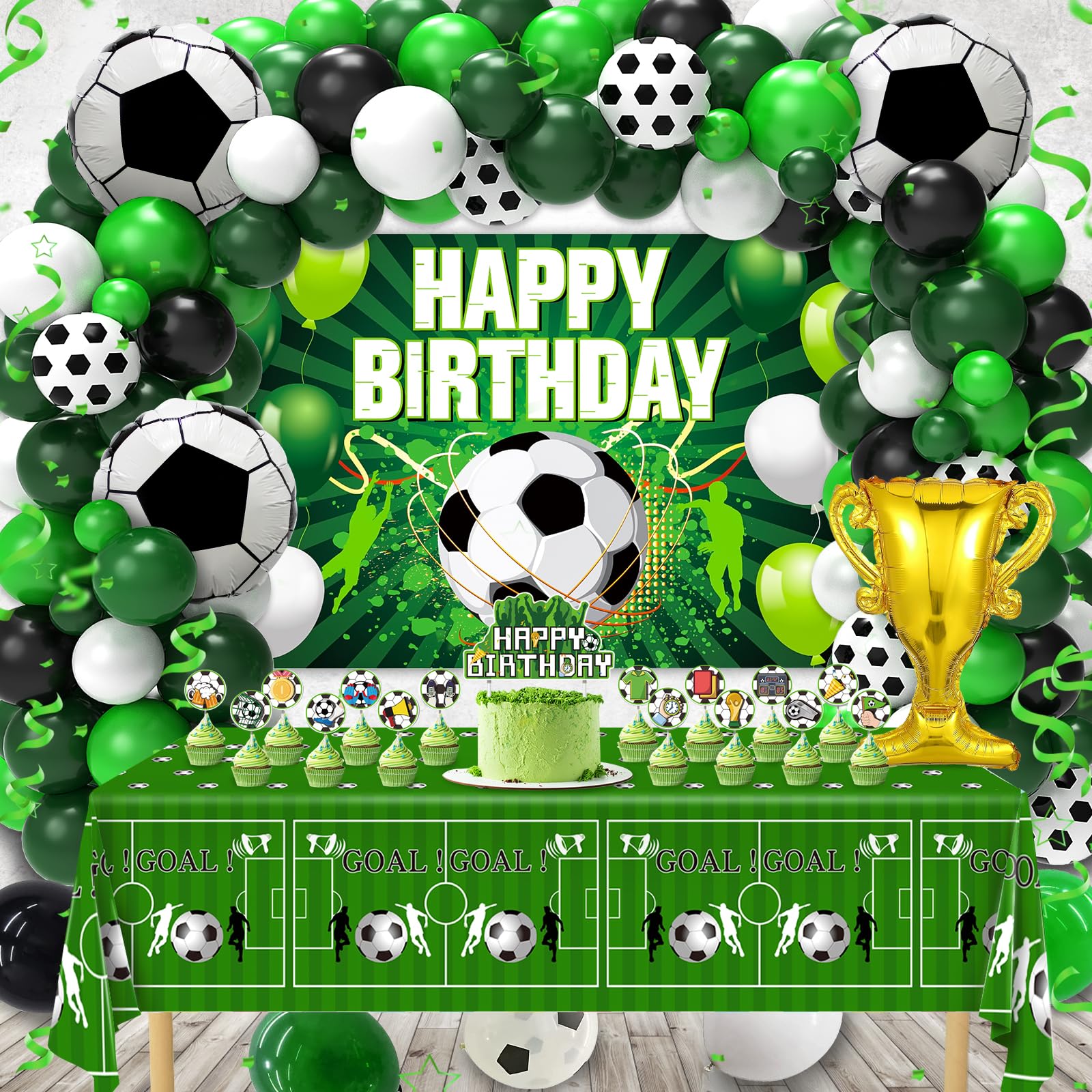 Soccer Party Decorations, 122Pcs Soccer Birthday Party Decorations Supplies with Latex Balloons Happy Birthday Banner Tablecloth Birthday Decorations