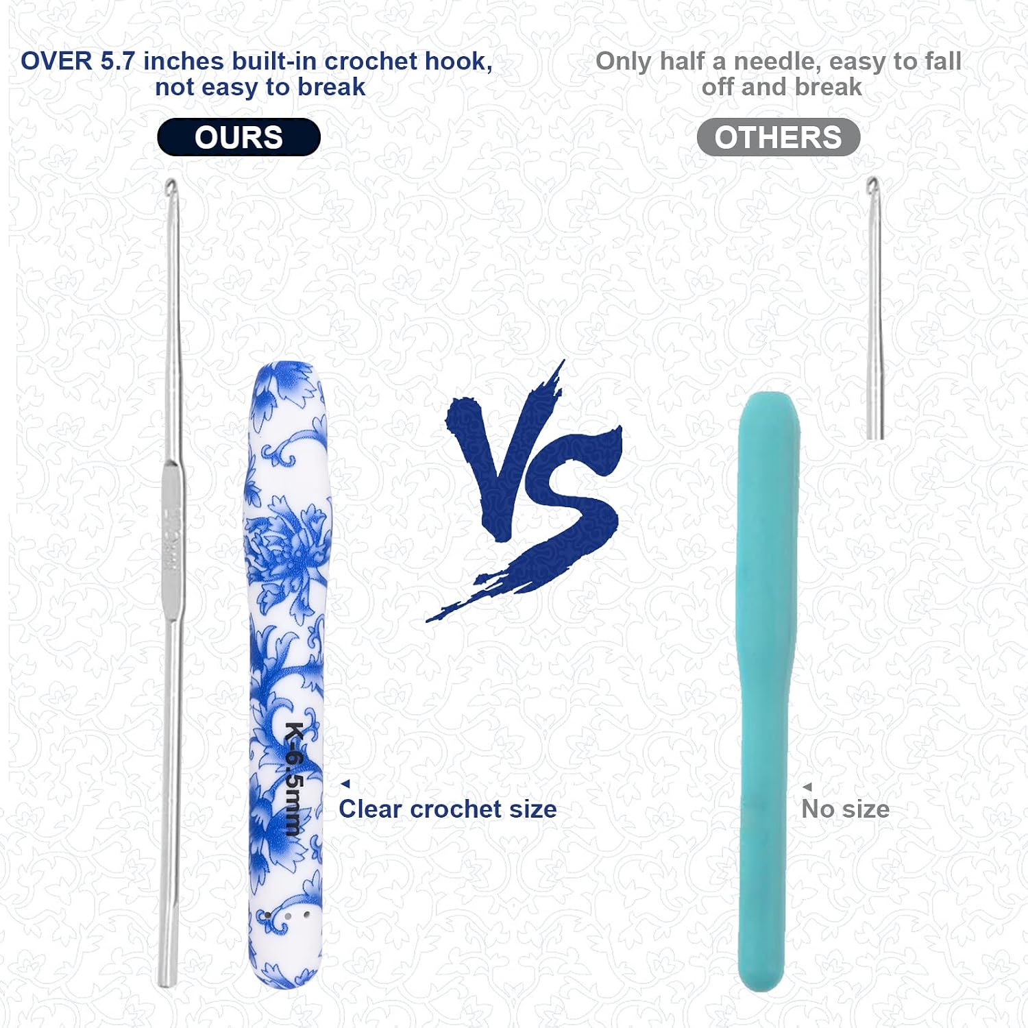 BCMRUN 6.5 mm(K) Large Crochet Hook, Ergonomic Grip Soft Handles Crochet Hook for Arthritic Hands, Extra Long Knitting Needles for Beginners and Crocheting Yarn (6.5mm-K)