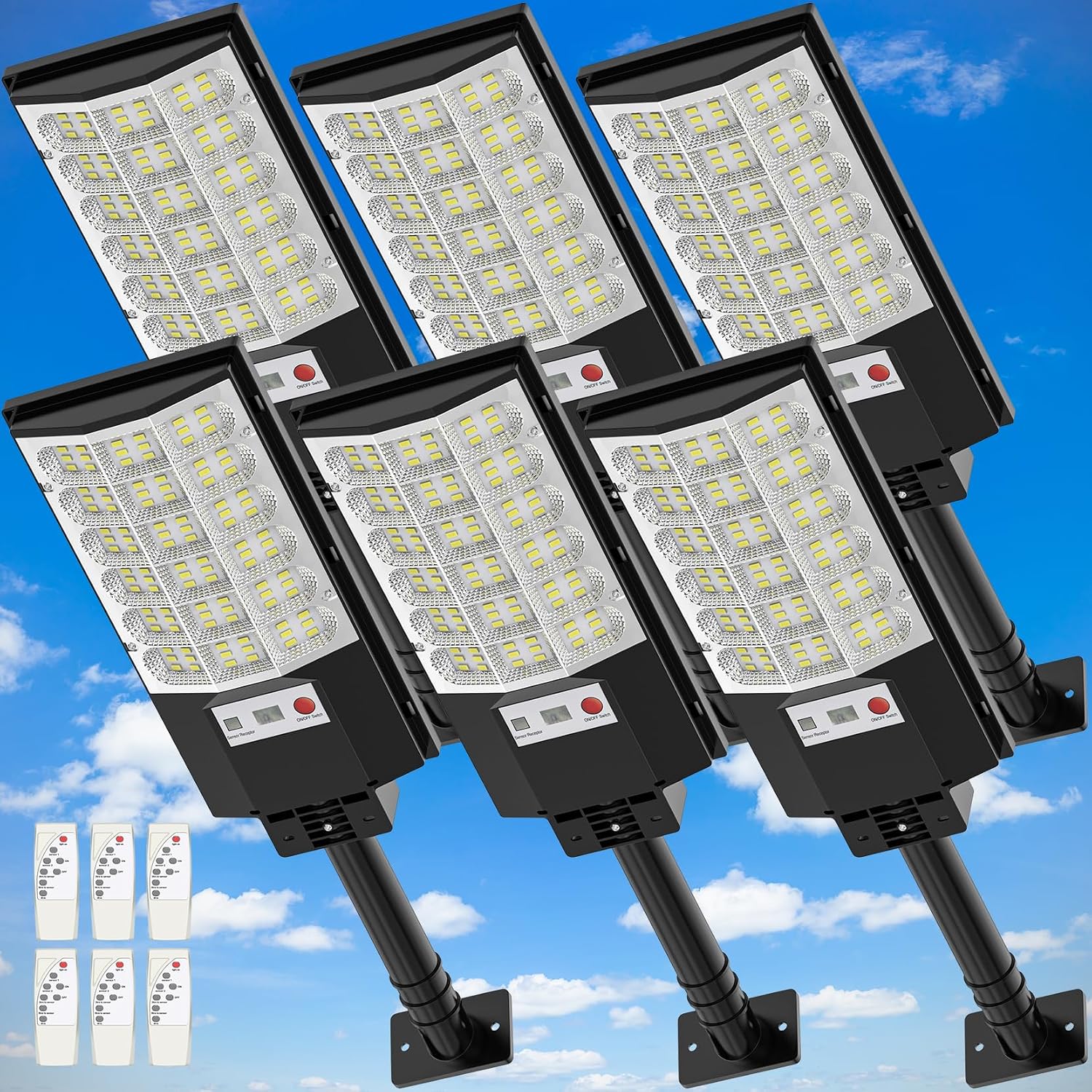 Solar Street Lights Outdoor Waterproof,320°Wide Angle Flood Light, LED Solar Parking Light with Motion Sensor and Remote Control for Outdoor, Streets, Courtyards,Parking Garages,6Pack