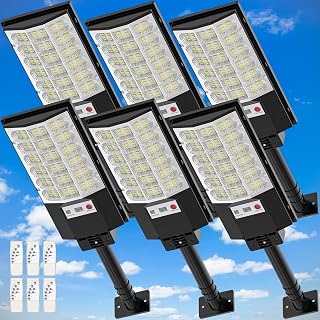 Solar Street Lights Outdoor Waterproof,320°Wide Angle Flood Light, LED Solar Parking Light with Motion Sensor and Remote Control for Outdoor, Streets, Courtyards,Parking Garages,6Pack