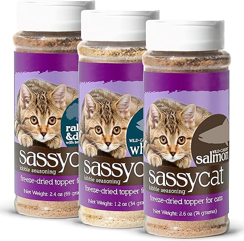 Herbsmith Sassy Cat Kibble Seasoning  Conejo y pato liofilizado  Decoración de comida para gatos quisquillosos  Paquete conejo, pescado blanco y
