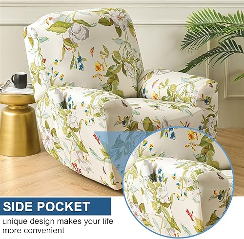 Miniatura 8 de NILUOH Funda elástica para sillón reclinable de 4 piezas, con estampado floral, funda antideslizante para sofá reclinable, protector de muebles con