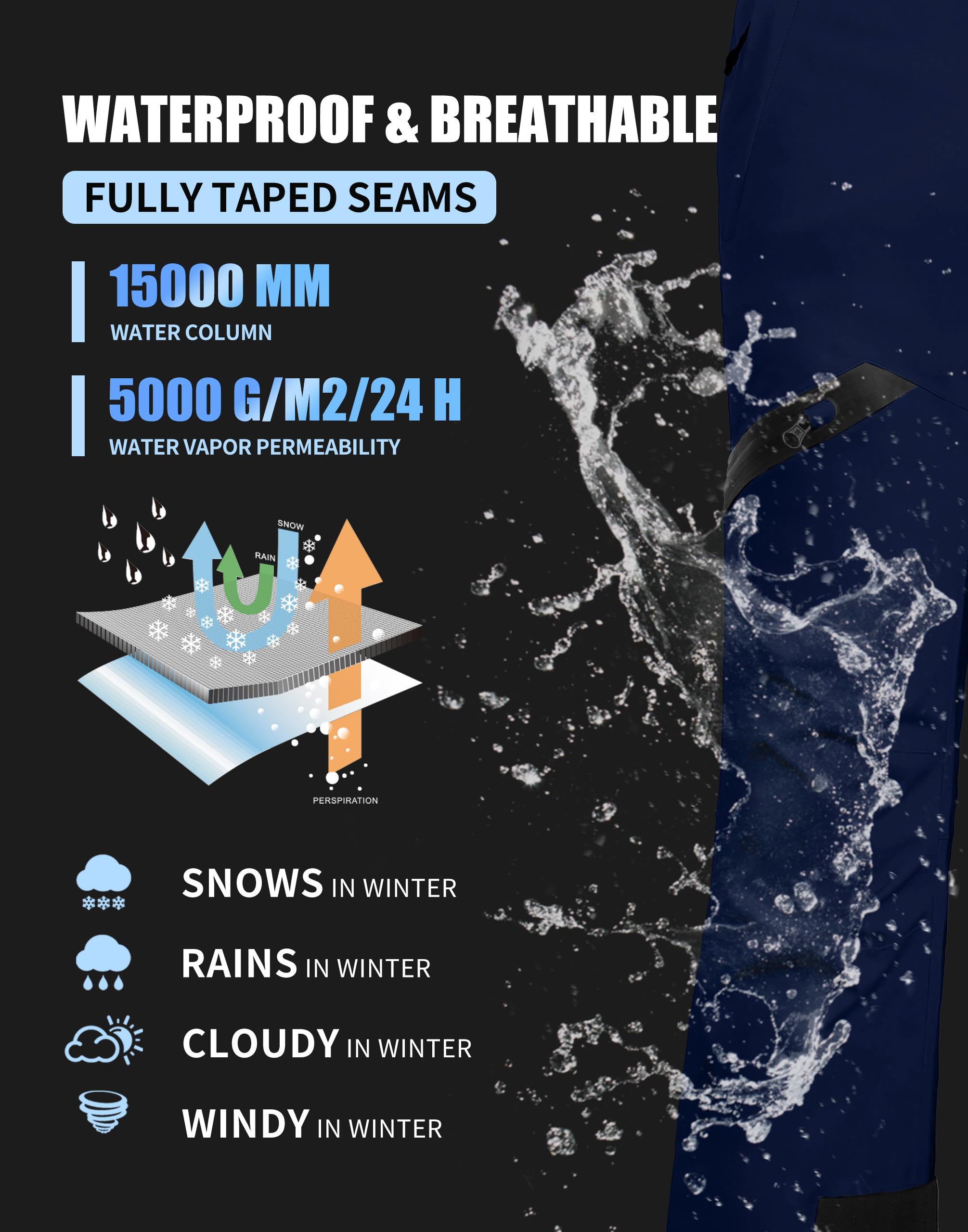 Pioneer Camp Pantaloni da Sci da Donna Cuciture Nastrate Impermeabili Ghette da Neve Integrate Ginocchio Articolato Bretelle Staccabili Regolabili Pantaloni Softshell Invernali da Esterno