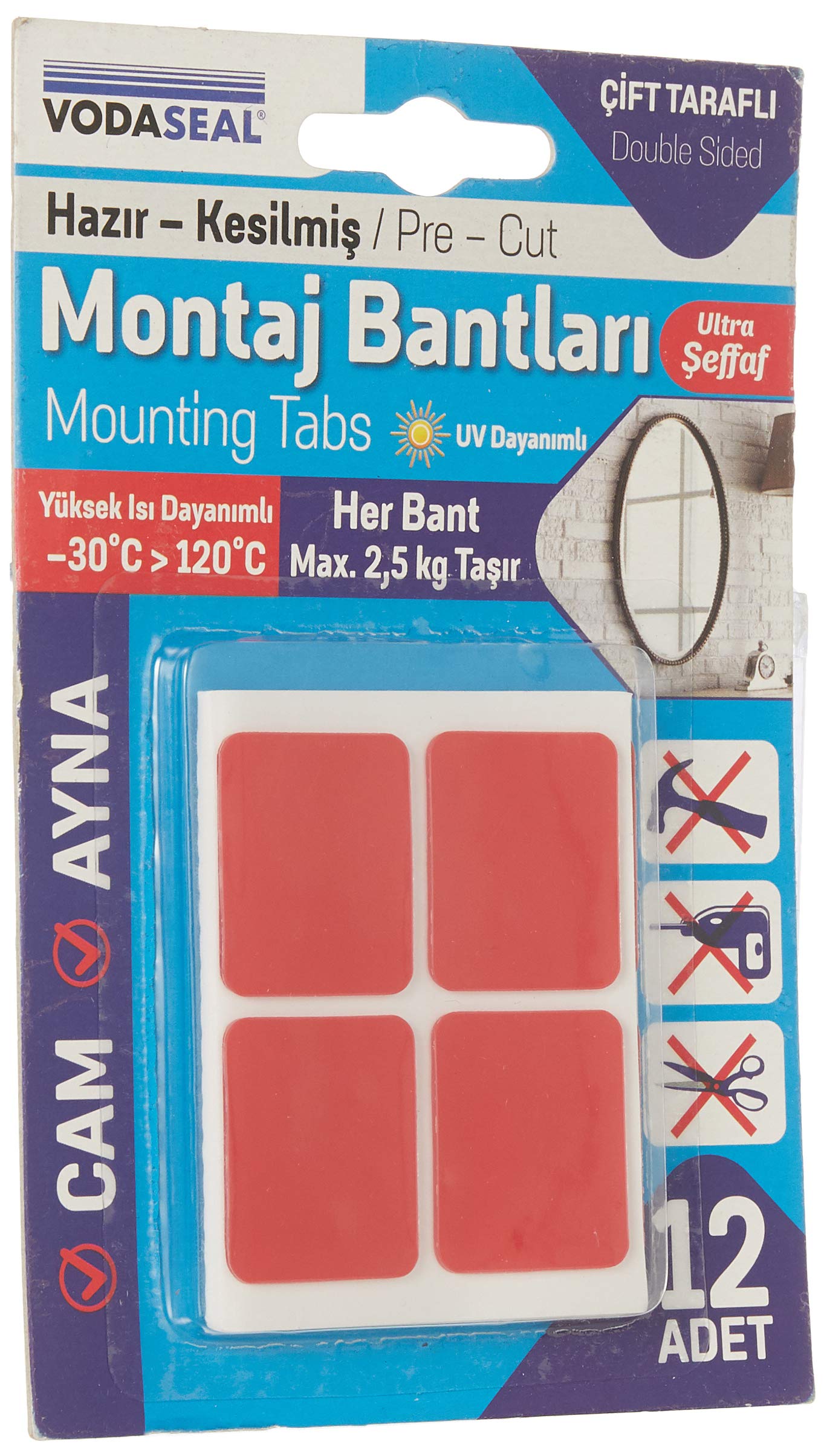 Vodaseal Hazır Kesilmiş 12'li Montaj Bandı, Şeffaf