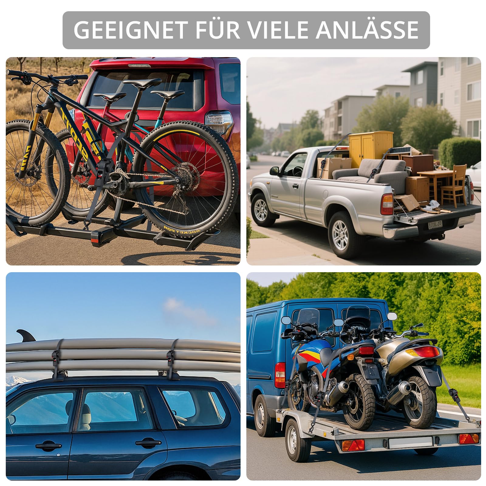 Justech 2 einziehbare Selbstaufrollende Spanngurte Ratschengurte, 3,5m Länge, 2,5cm Breite, Bruchfestigkeit 640kg, Sicherheitshaken Sichern und Transportieren Motorrad, Anhänger, Quads und Boote