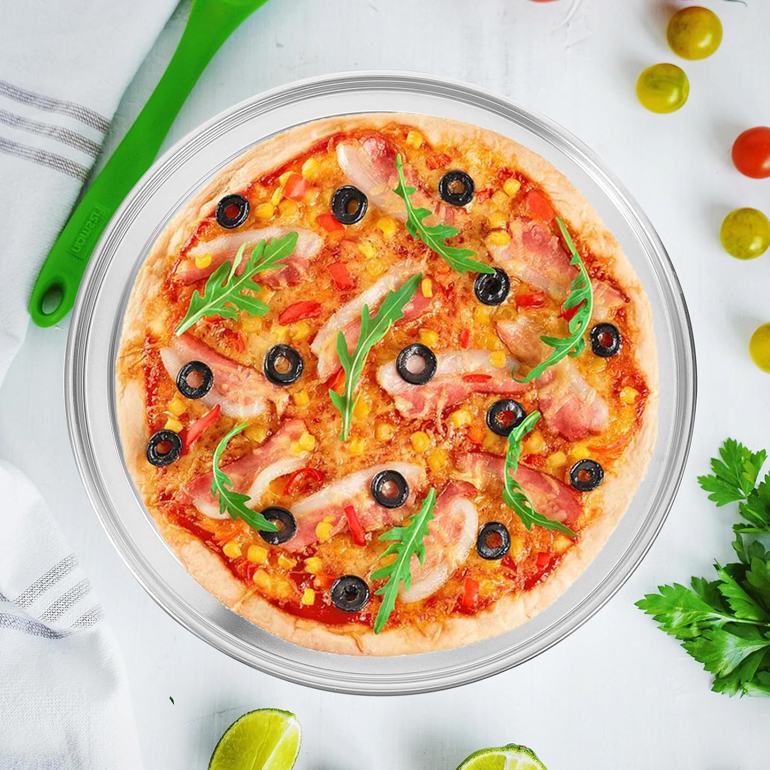 GLEAVI Pizza Oven Pan Lid 12-inch Aluminium Alloy Non-stick Bakeware Cover for Even Heating Baking Accessory Suitable for Home Kitchen and Restaurant Use