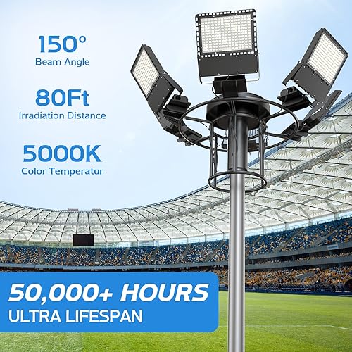 Miniatura 3 de ILLSTAR Luces LED de estadio de 400 W, luz de inundación LED para exteriores, superbrillante, 60000 lúmenes para arena, estacionamiento, muelle,