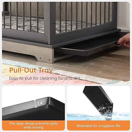 Miniatura 6 de IRCPEN Muebles de jaula para perros, moderna perrera con puerta corredera para perros pequeños, medianos y grandes de hasta 70 libras, jaula