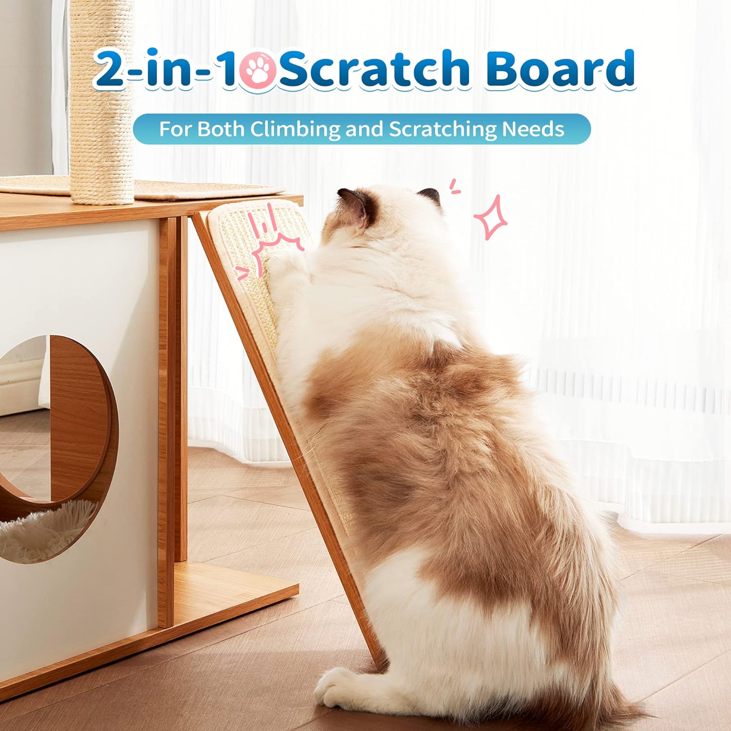 Made4Pets Cat Tree for Indoor Cats, Modern Cat Tower Tall for Large Cats Kitten, Wood Kitty Condo Climbing Furniture Heavy Duty, Vesper Cute Castle with Scratching Post and Ramp