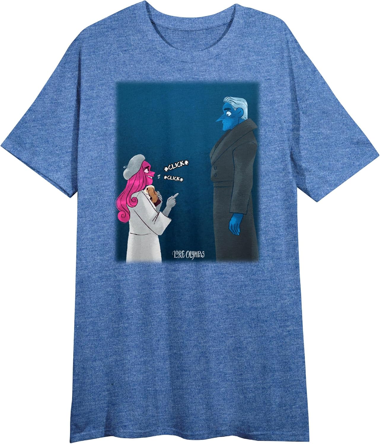 WEBTOON Lore Olympus Finger Guns Crew Neck Short Sleeve Blue Heather Women's Night Shirt