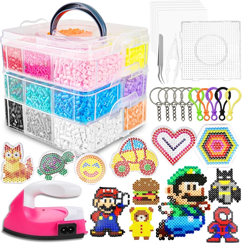12000 5mm Fuse Beads Kit Iron Set - Toys for Kids Crafts for Girls Ages 8-12, Arts and Crafts for Kids Ages 6-8, Birthday Gifts for Girls Boys Age 5 6 7 8 9 10 11 12 Year Old