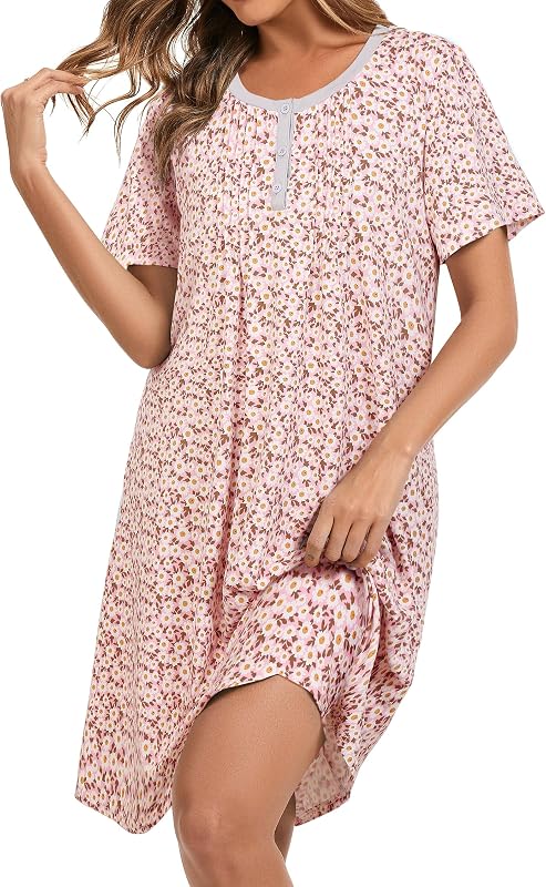 AVIIER Nightgowns for Women Soft Cotton Night Gowns Short Sleeve Sleepwear Comfy Night Shirts