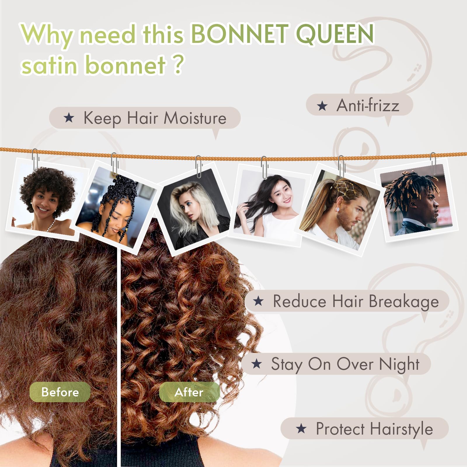 BONNET QUEEN Cuffia Seta Capelli Notte Regolabili Cuffia Capelli Ricci Bonnet con Lacci Lunghi Morbida e Protettiva Anti-Crespo, Grigio Dorata