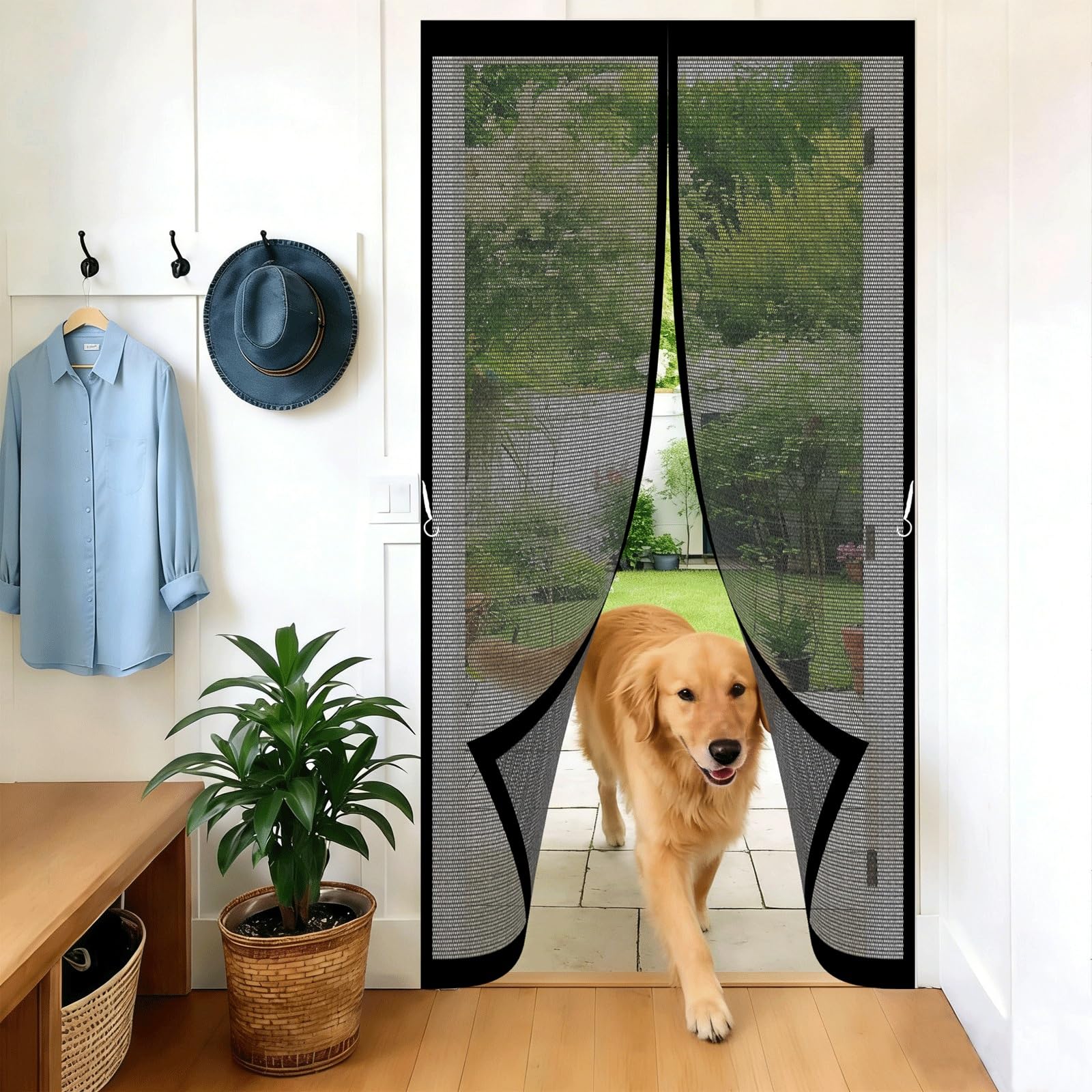 Moskitiery Do Drzwi 160 x 240 cm Z Klamrami Stay Open Magnetycznym Uszczelnieniem Od Góry Do Dołu Magnetyczna Kurtyna Przeciw Muchom Na Zewnątrz Do Siłowni Na Werandę, Czarny
