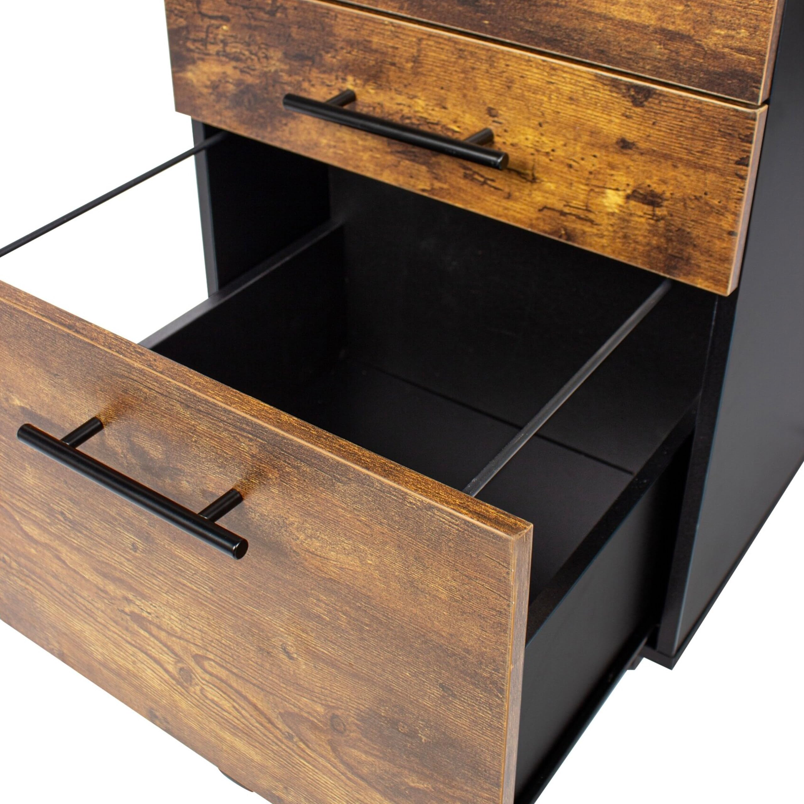 Relaxdays Contenitore su Ruote con 3 cassetti, Supporto per cartelle sospese, 57,5x40x40 cm, Nero/Marrone