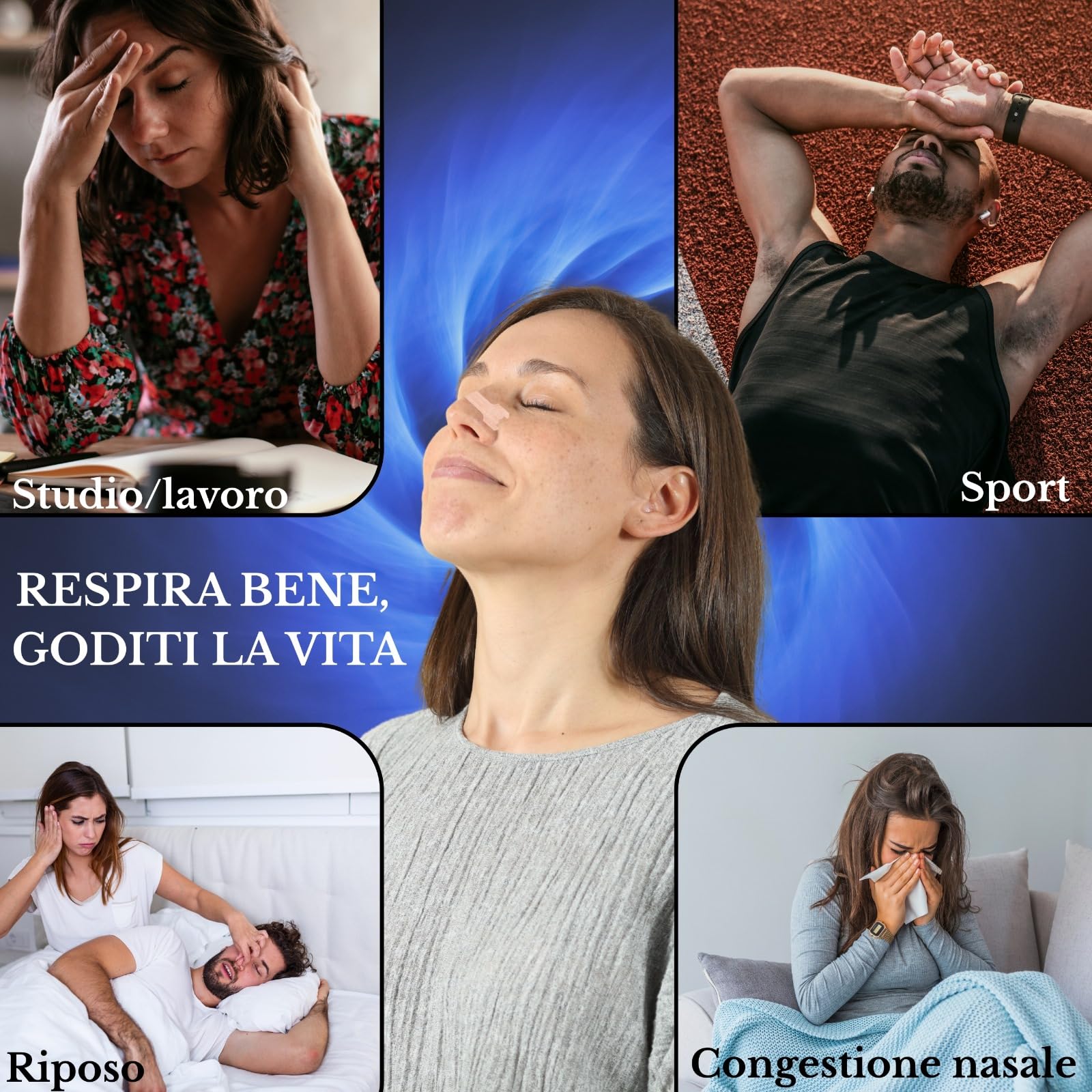 Cerotti Nasali, 50 pezzi Cerotti Nasali Antirussamento Facilita la respirazione, Riduce il Russare, Elimina la congestione nasale, Respira meglio durante l'attività fisica. Cerotti Nasali 66x19