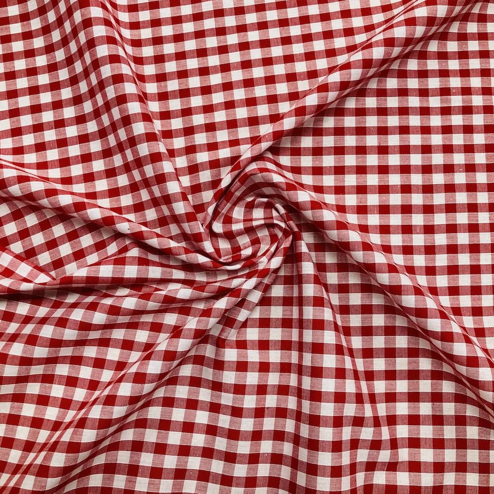 Kayes Textiles Red Gingham Check 1/4 Inch Polycotton Fabric (Per Metre) (Red)