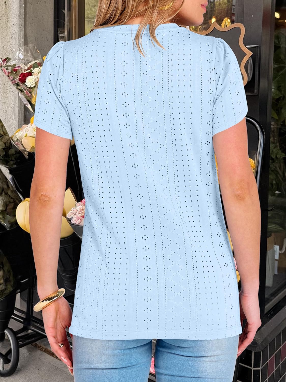 ANRABESS Womens Tops Summer Eyelet Petal Short Sleeve T Shirts Dressy Casual Blouses Ladies Basic Tees 2026 Spring Clothes - Image 5