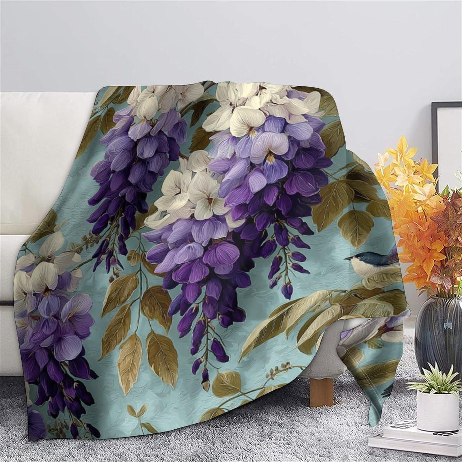 Glycine Pattern Ropa Cama Para Adolescente Estampada Manta De Felpa Cómoda Y Suave Y Esponjosa Adecuada Para Sofá Cama Sofá 80x90inch(200x230cm)