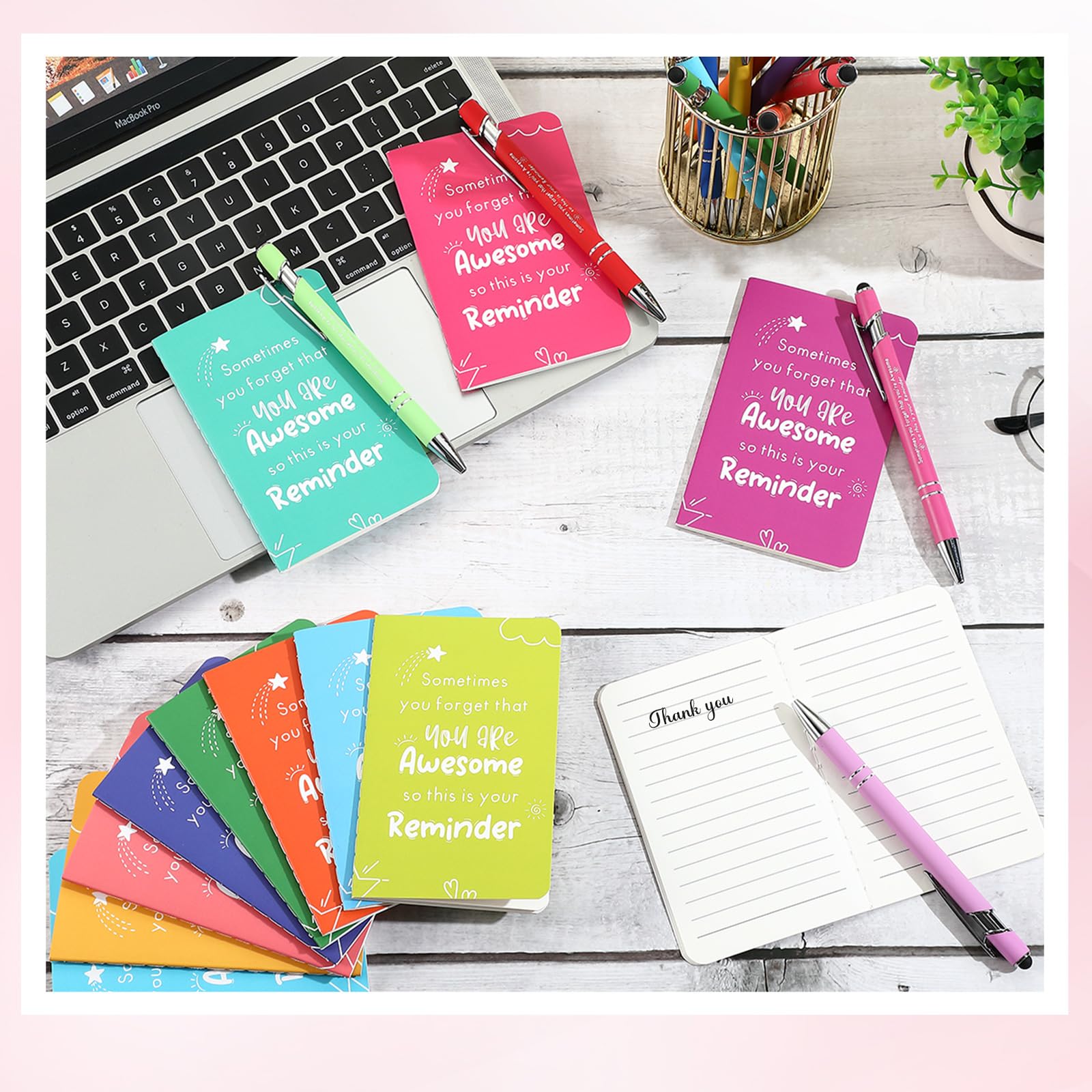 Tenare 12 Sets Employee Appreciation Gifts Bulk Include 12 Inspirational Notebooks Small Pocket Journal Notepads Set 12 Motivational Pens 2 in 1 Stylus Thank You Pens for Coworker Women Men (Fresh) - Image 2