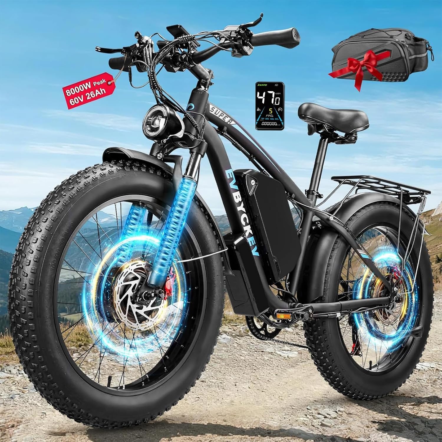 kiyu 2016 Amazon.com : 8000W Peak Electric Bike 60V 26Ah Dual Motor Ebike